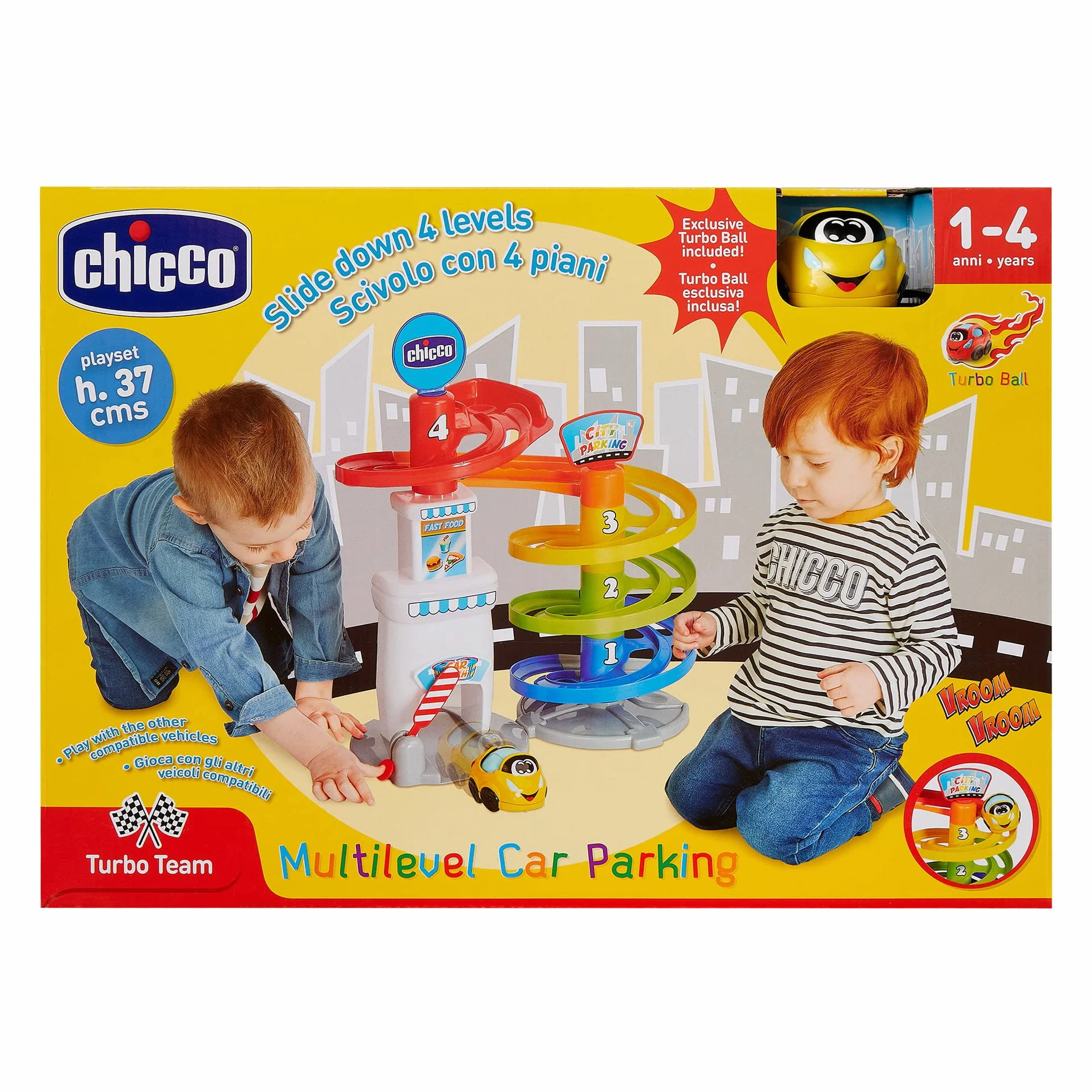 Chicco Turbo Ball – parkingowy parking z samochodem zabawkowym, od 1 roku życia