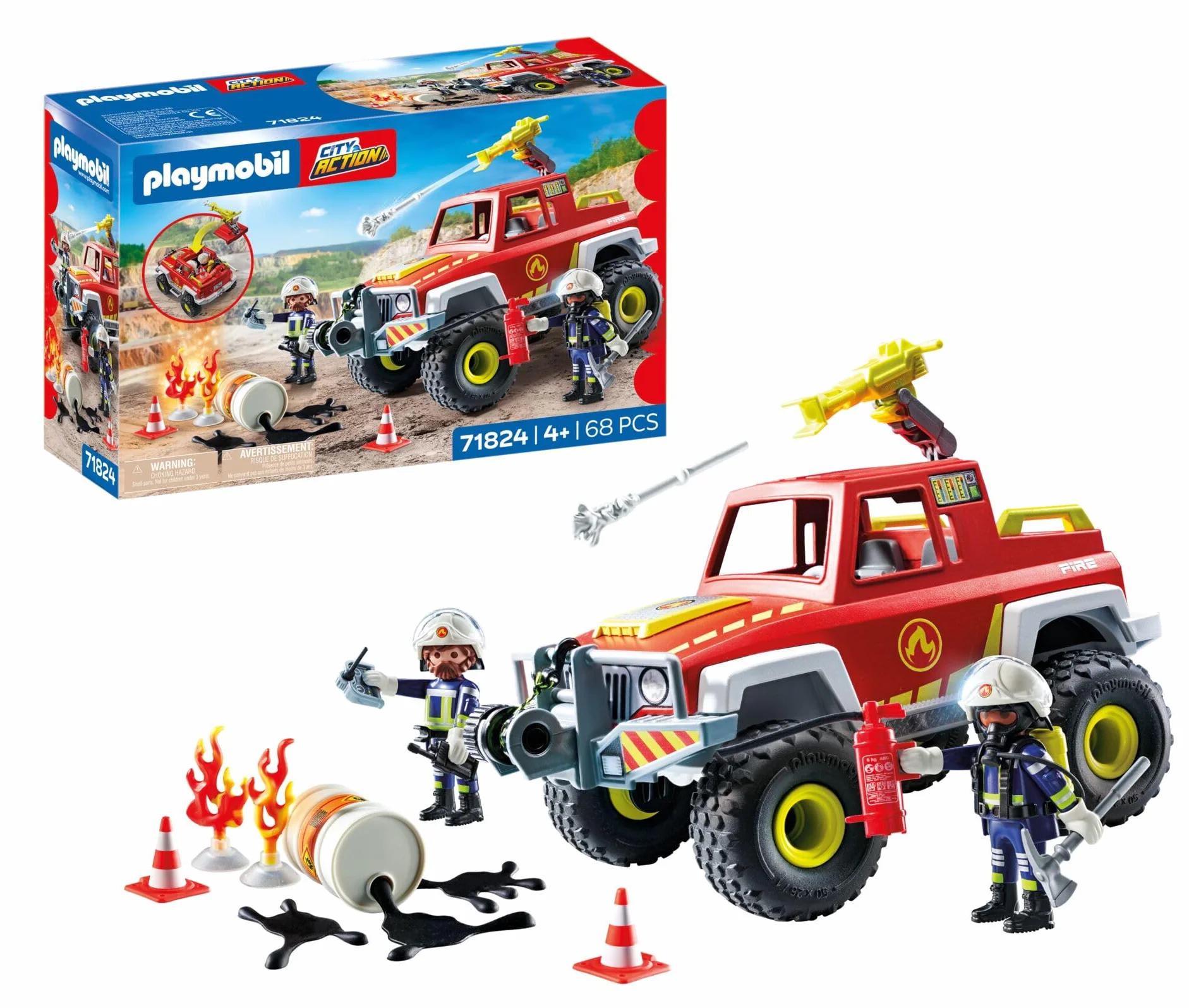 PLAYMOBIL | Action Heroes | Ciężarówka strażacka | Samochód strażacki | Auto zabawkowe | Zabawka dla dzieci od 4. roku życia | 71824