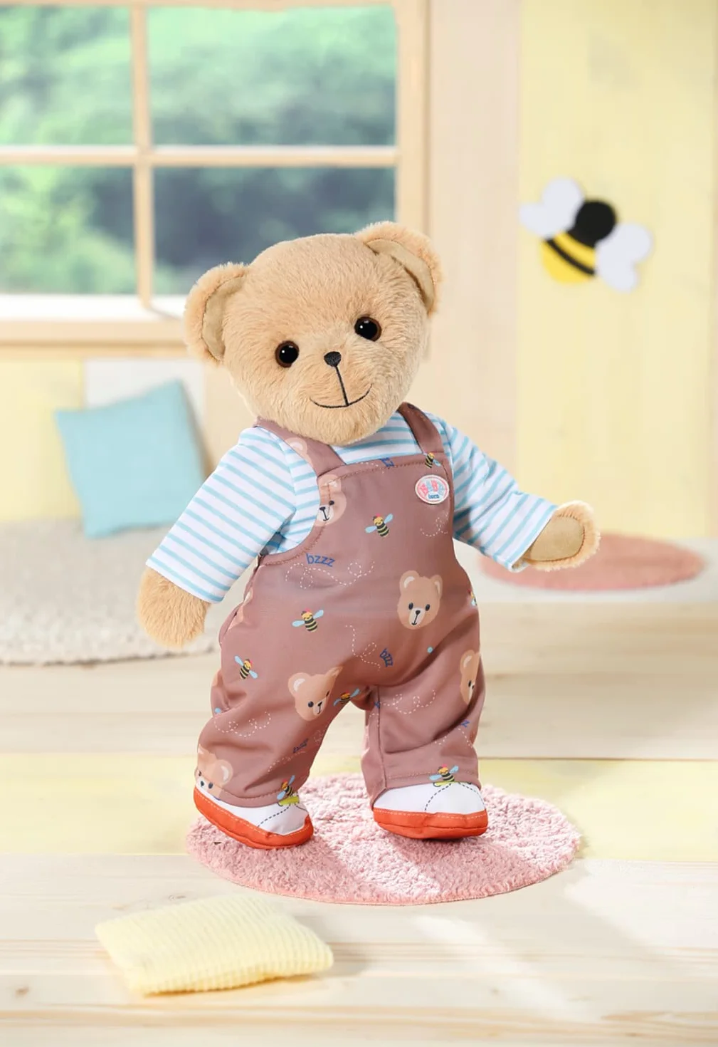 Zapf Creation 834732 Baby born bear garnitur, brązowe spodnie z kokardkami na misia lub lalkę o rozmiarze 43 cm z białymi butami.