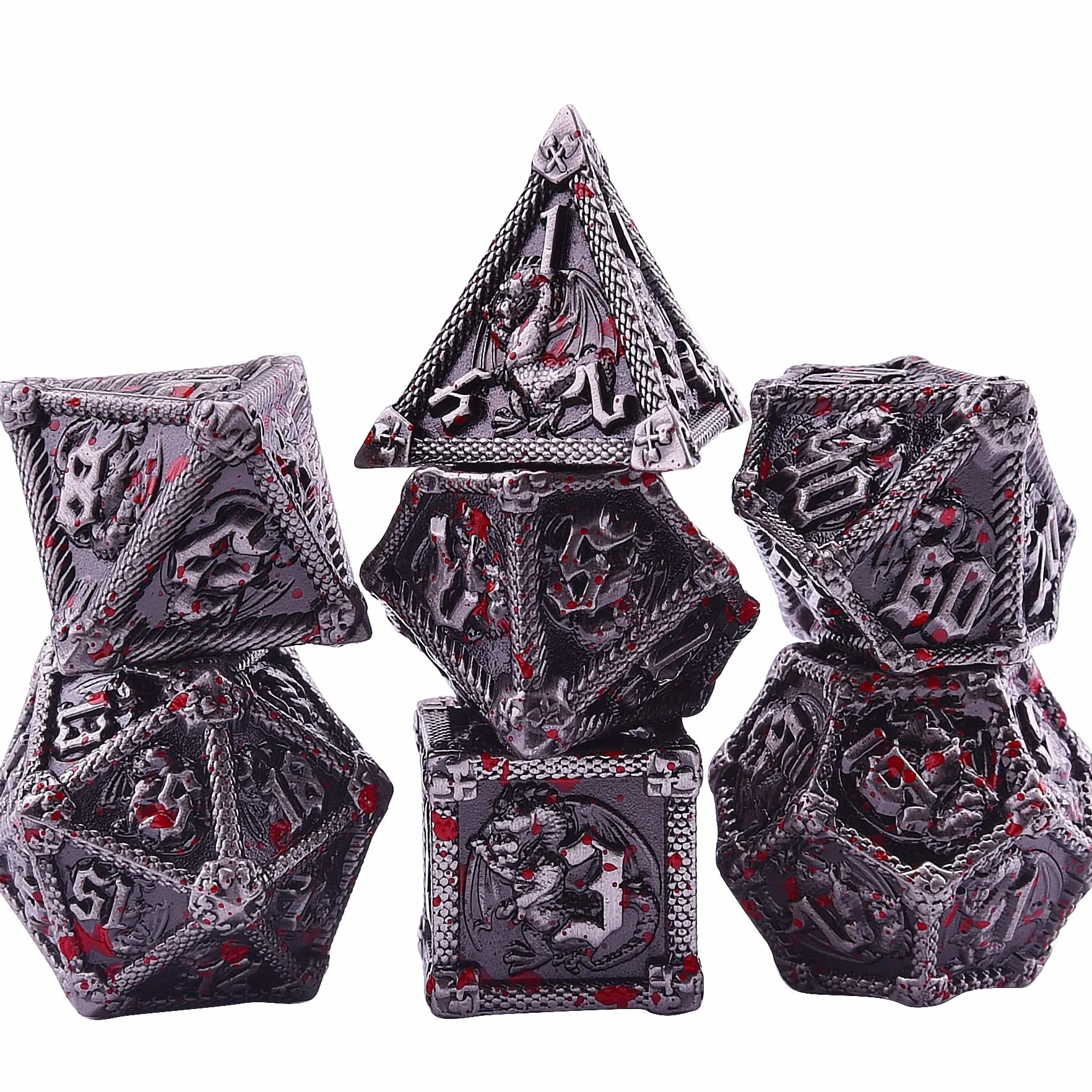 SIQUK 7-częściowy zestaw metalowych kości DND D20 D12 D10 D8 D6 D4