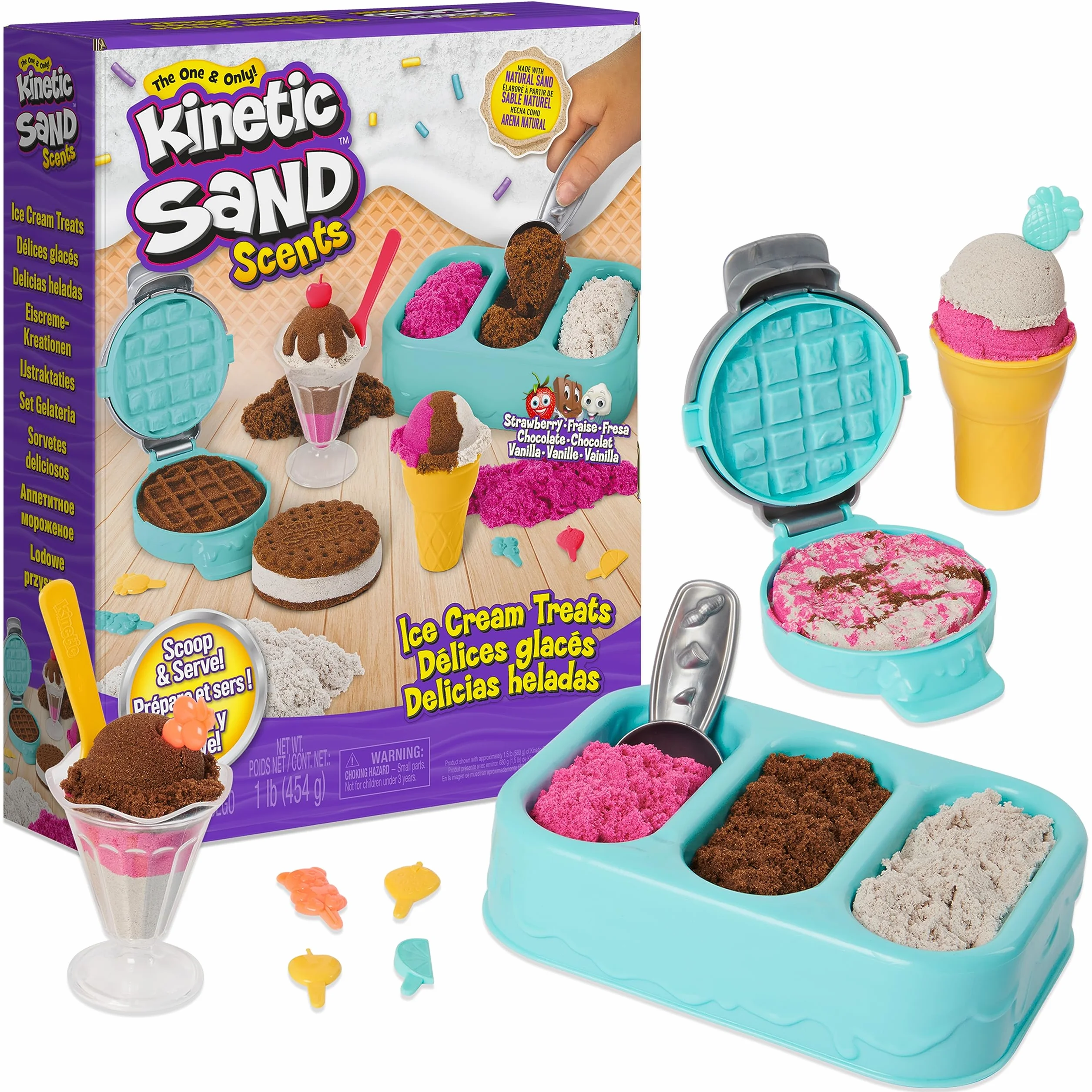 Kinetic Sand Lodowe specjały zestaw 3 kolorów pachnącego piasku kinetycznego z akcesoriami