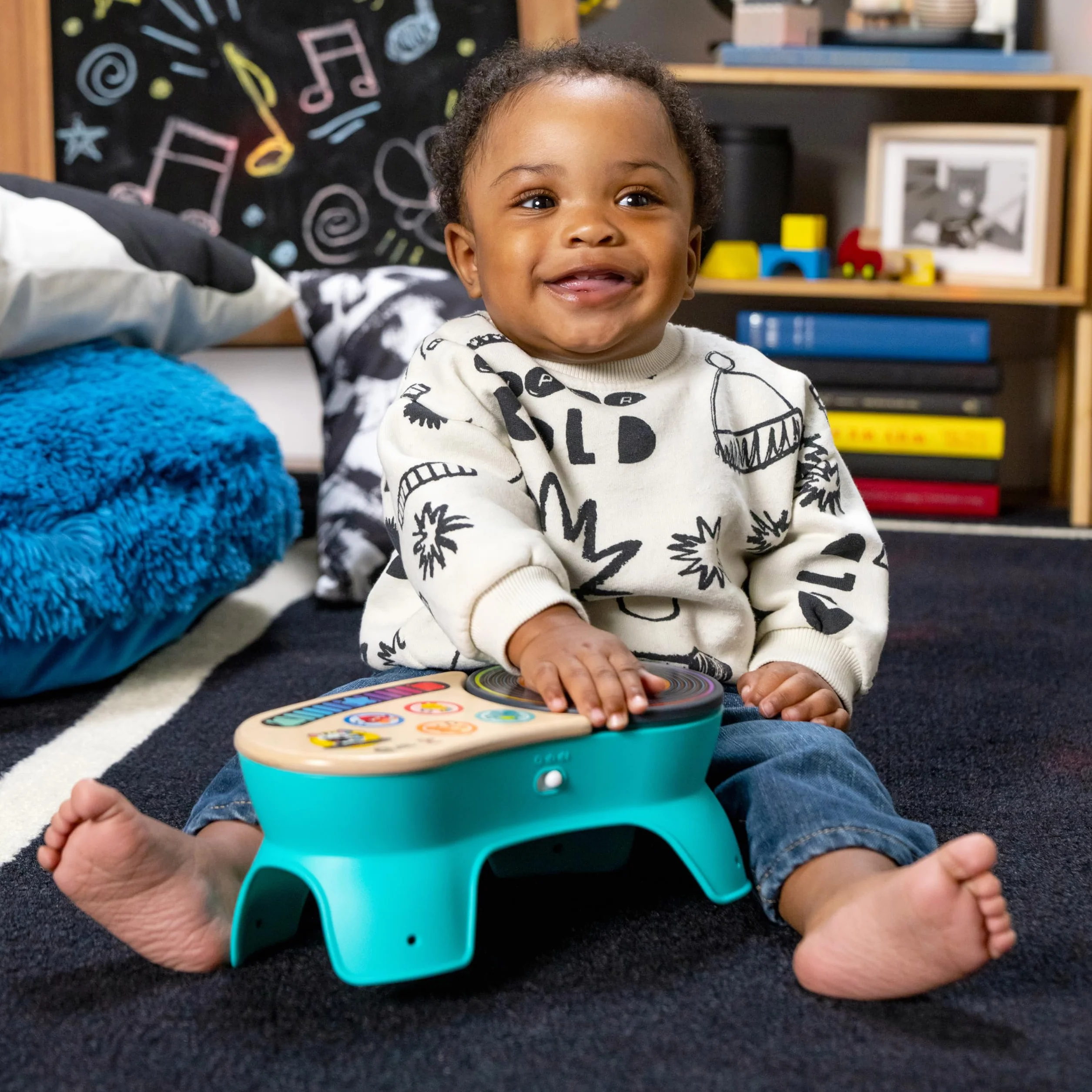 Baby Einstein Hape DJ Discovery gramofon zabawka muzyczna dla niemowląt 50+ dźwięków melodii dotyk