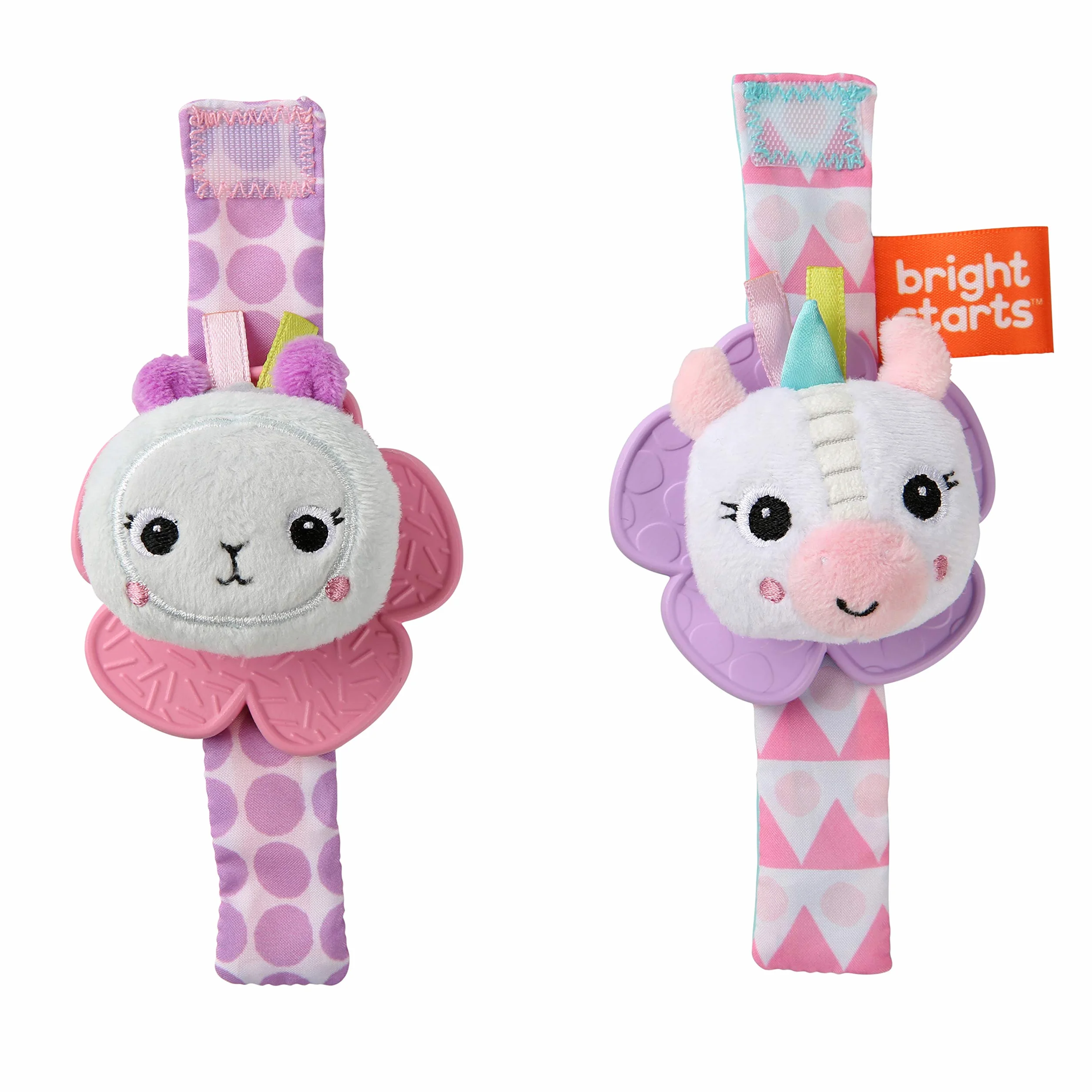 Bright Starts Grzechotka i gryzak bez BPA Wrist Pals zabawka dla niemowląt jednorożec lama