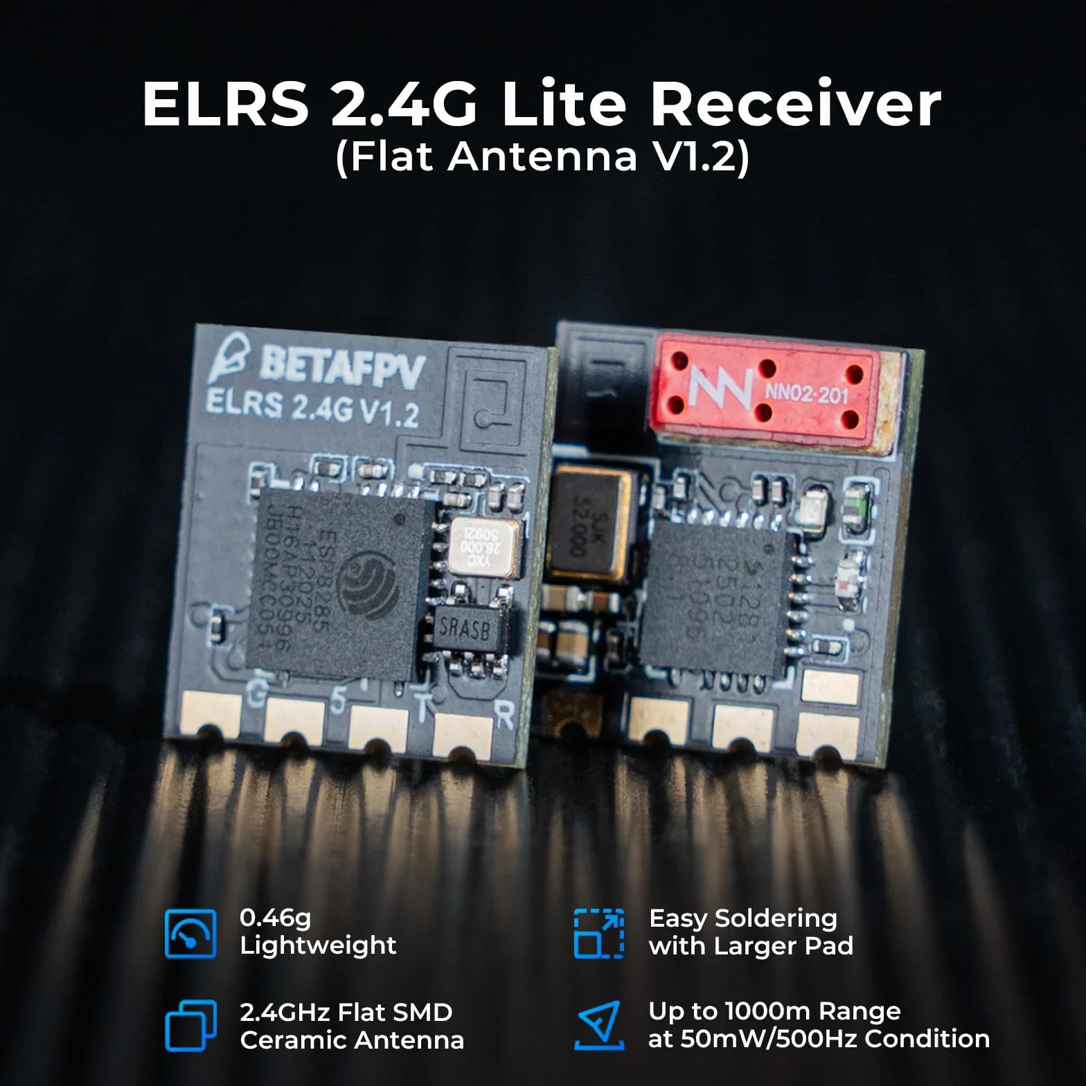 BETAFPV ExpressLRS Lite Receiver with Flat SMD Ceramic Antenna High Refresh Rate Long Range Performance Compatible for 65/75/85mm FPV Racing Whoop Drone V1.2
