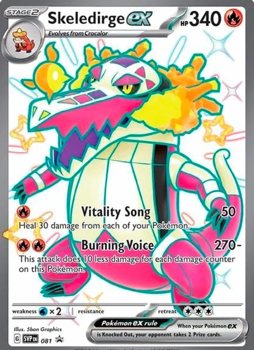 Pokemon Jumbo Pack 3 Karty Inicjalne Najnowsze Evolutions Scarlet & Purpura, Skeledirge EX, Meowscarada EX i Quaquaval EX, Jumbo XXL Karty promocyjne, Duże Karty w języku angielskim