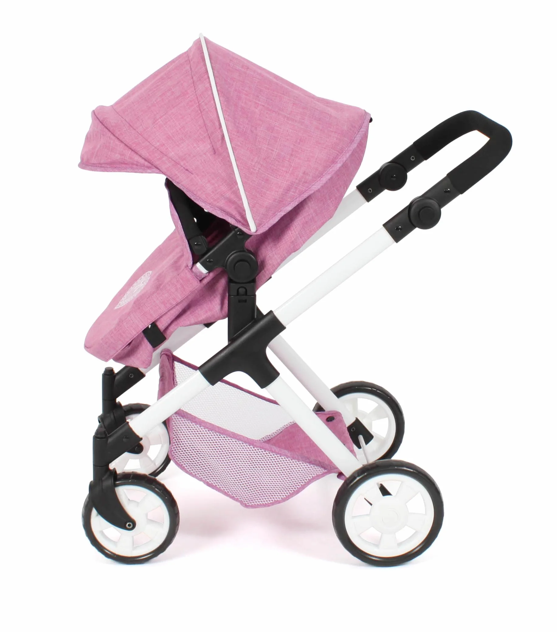 Bayer Chic 2000 2 w 1 wózek dla lalek Mila – dżinsy różowe – uchwyt z regulacją wysokości 39-72 cm – nowoczesny stelaż – lalki do 50 cm – 3-7 J.