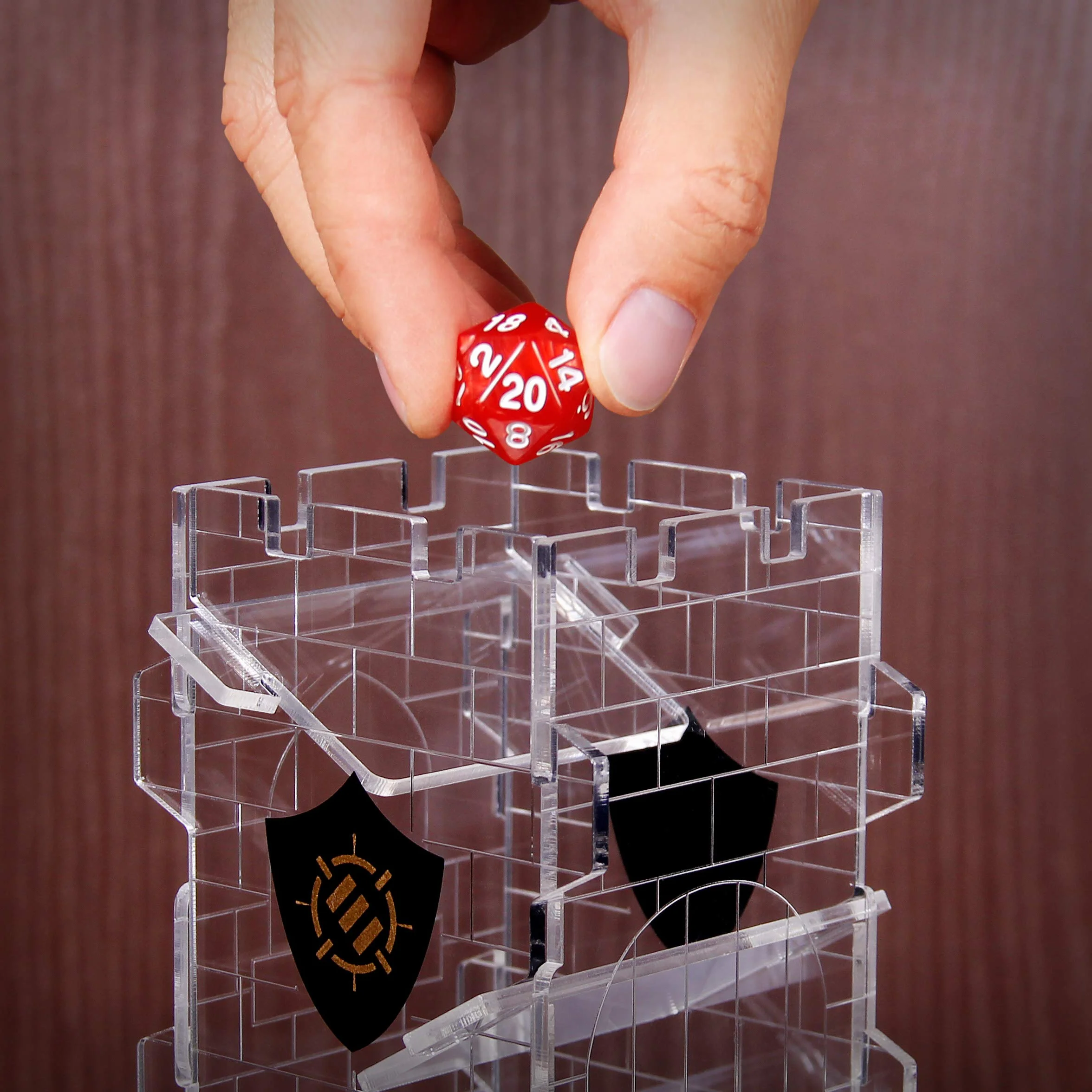 ENHANCE Wieża kostkowa miska na kostki do gier typu RPG – konstrukcja wieży zamkowej, przenośny wałek, rzuć do 14 kostek – wytrawiony design, idealny na Game Nights
