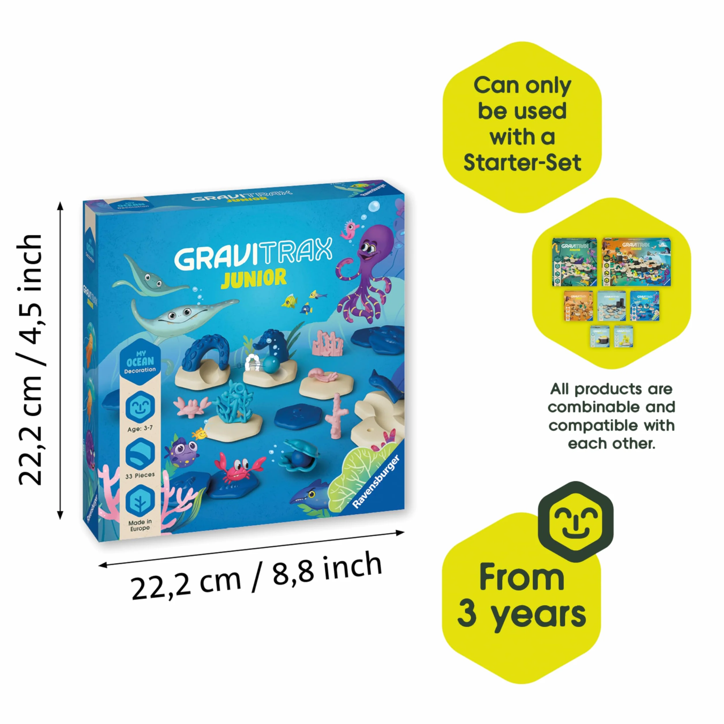 Ravensburger Gravitrax Junior Extension Ocean Gra, Wielokolorowy, 22,2 x 22,2 x 4,8 cm