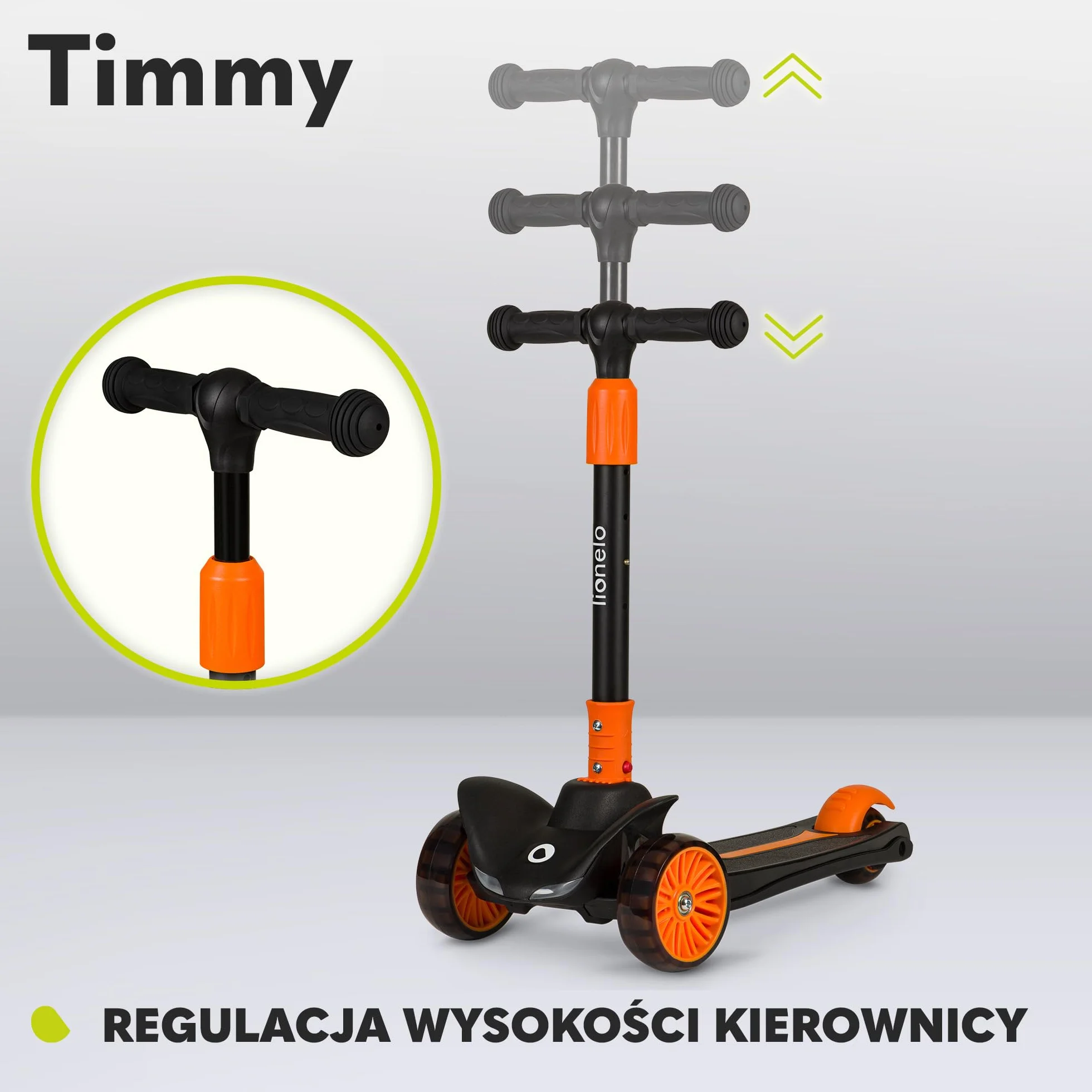 LIONELO TIMMY Hulajnoga Balansowa dla Dzieci od 3 roku życia do 50 kg, Trójkołowa Hulajnoga Dziecięca z Regulacją Wysokości, Antypoślizgowy Podest, Hamulec, Koła i Podest LED (Pomarańczowy)