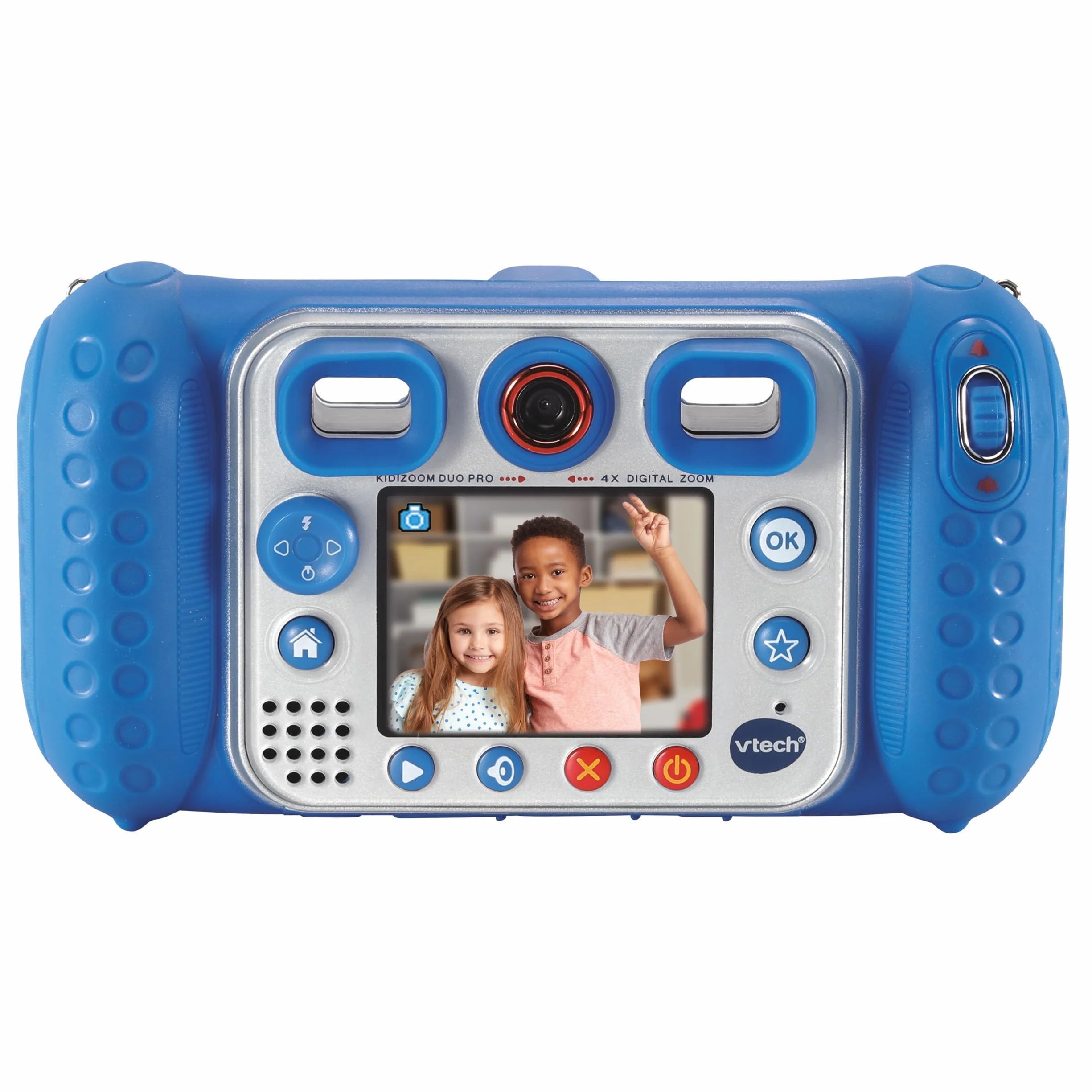 VTech KidiZoom Duo Pro Bundle z bezpłatną torbą – tylko na krótki czas – aparat dziecięcy z 2 kamerami, funkcją zdjęć i wideo, grania, odtwarzaczem muzyki i wieloma innymi, niebieski