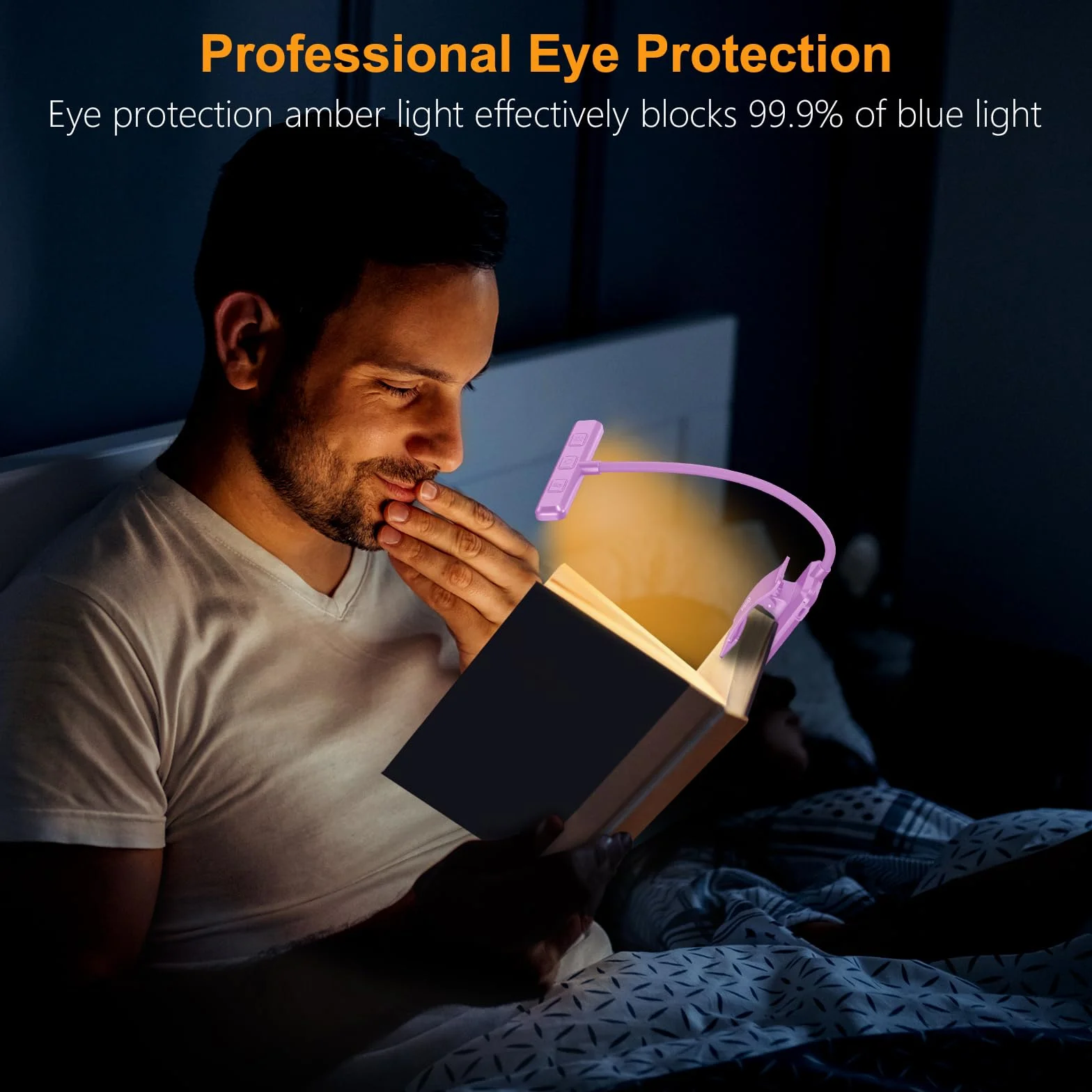 Gritin Lampka do Czytania 19 LED, Ładowana Przez USB, 3 Tryby Temperatury Barwowej, Długa żywotność baterii, Płynna Regulacja Jasności, Elastyczna Lampka Zaciskowa 360° do Czytania w Łóżku -Fioletowy