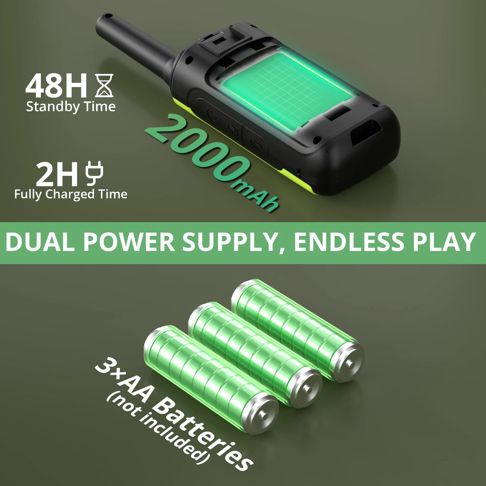 Radioddity PR-T8 Walkie Talkie dla dzieci, PMR446 Dwukierunkowe radio z możliwością ładowania, daleki zasięg, funkcja połączeń grupowych, VOX, latarka, bateria 2000 mAh, ładowanie USB-C, do wędrówek,