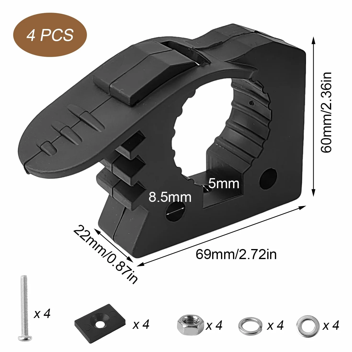 Zestaw 4 obejm do rur szybkiego montażu, 28-38 mm, regulowany uchwyt montażowy, standardowa gumowa obejma rurowa, do offroad, żeglugi, straży pożarnej, policji, wojska, przemysłu itp. (czarne)