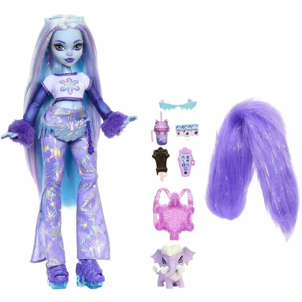 Monster High Abbey Bominable Lalka podstawowa Yeti + figurka mały mamut i akcesoria tematyczne, HNF64