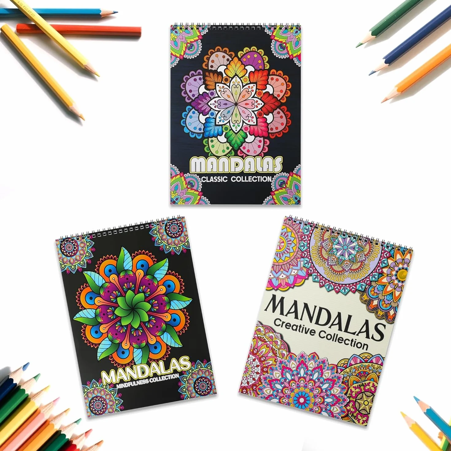 Atoke Zestaw 3 kolorowanek Mandala dla dorosłych, 60 unikalnych mandala do relaksu i zmniejszenia stresu, kolorowanka spiralnie zszywana, prezenty relaksu i rozwagi dla dorosłych, kobiet i mężczyzn