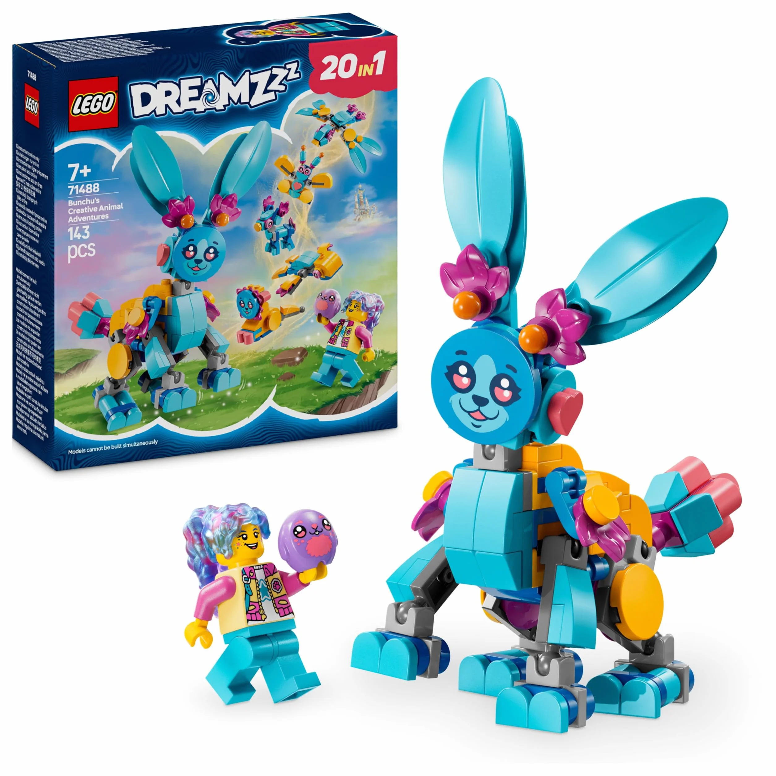 LEGO DREAMZzz Kreatywne Zwierzęce Przygody Bunchu, Zabawka dla Dziecka do Zbudowania, 20 Opcji, w tym Ruchoma Figurka Królika, Minifigurka Izzie, Prezent dla 7-latki, dla Dziewczynki i Chłopca, 71488