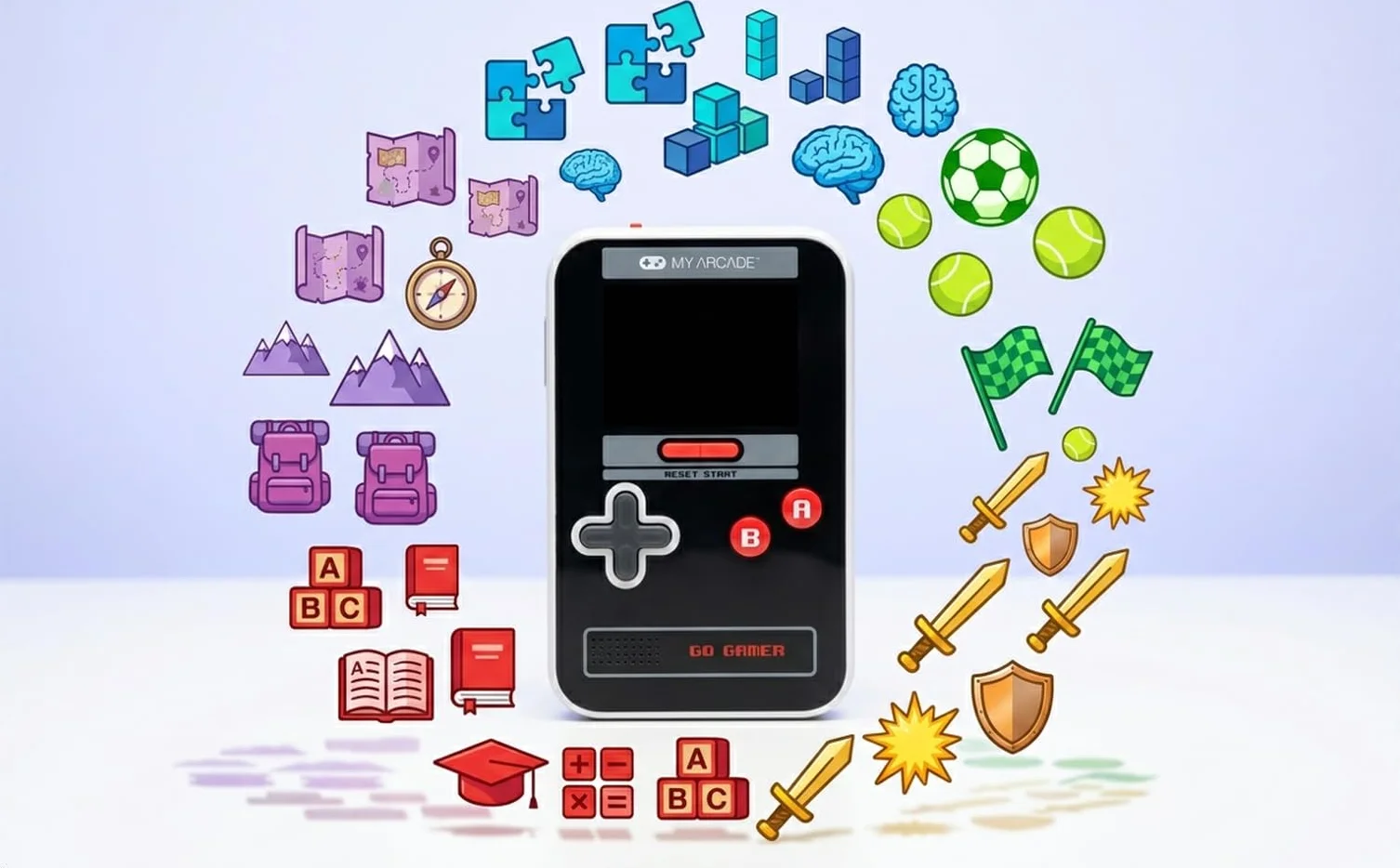 My Arcade Go Gamer Classic-RED: Przenośna elektroniczna konsola do gier z 300 grami, kolorowy ekran 6.3 cm dla całej rodziny (DGUN-3909)