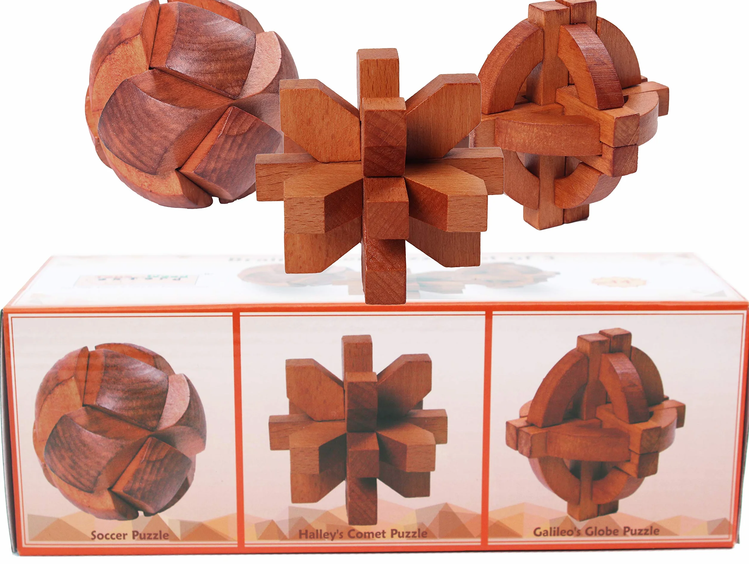 Drewniane puzzle do rozchwytywania mózgów - Galileo globe, kometa halley'a i kłódka puzzle zestaw dla dorosłych dzieci - męskie zestawy prezentowe dla niego - prezenty dla mężczyzn, którzy mają wszystko