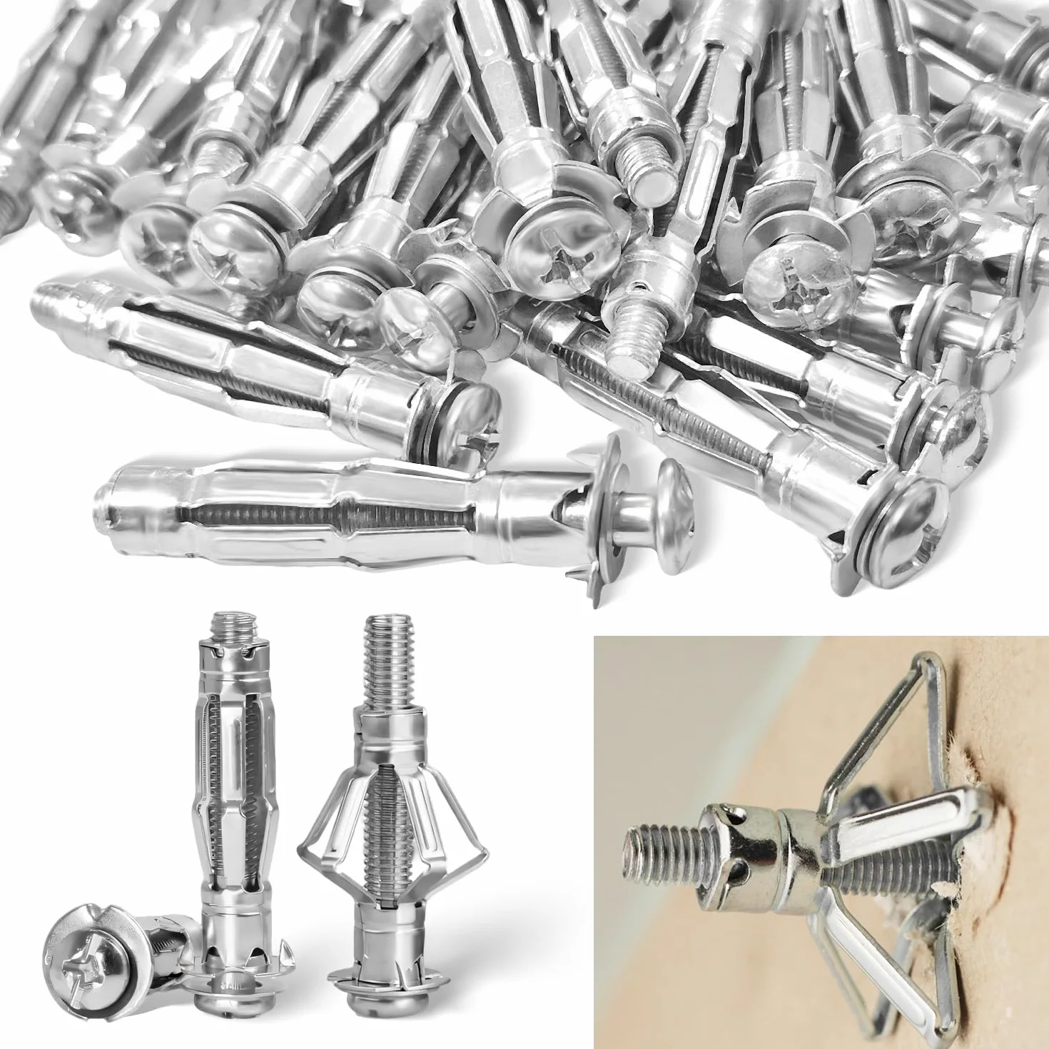 30 sztuk kołków rozporowych ze stali węglowej Typ Petal śruby ocynkowane zestaw kołków rozporowych M6 x 52 mm kołki rozporowe bardzo mocne kołki ścienne metalowe do ścian, ścian i płyt drewnianych,