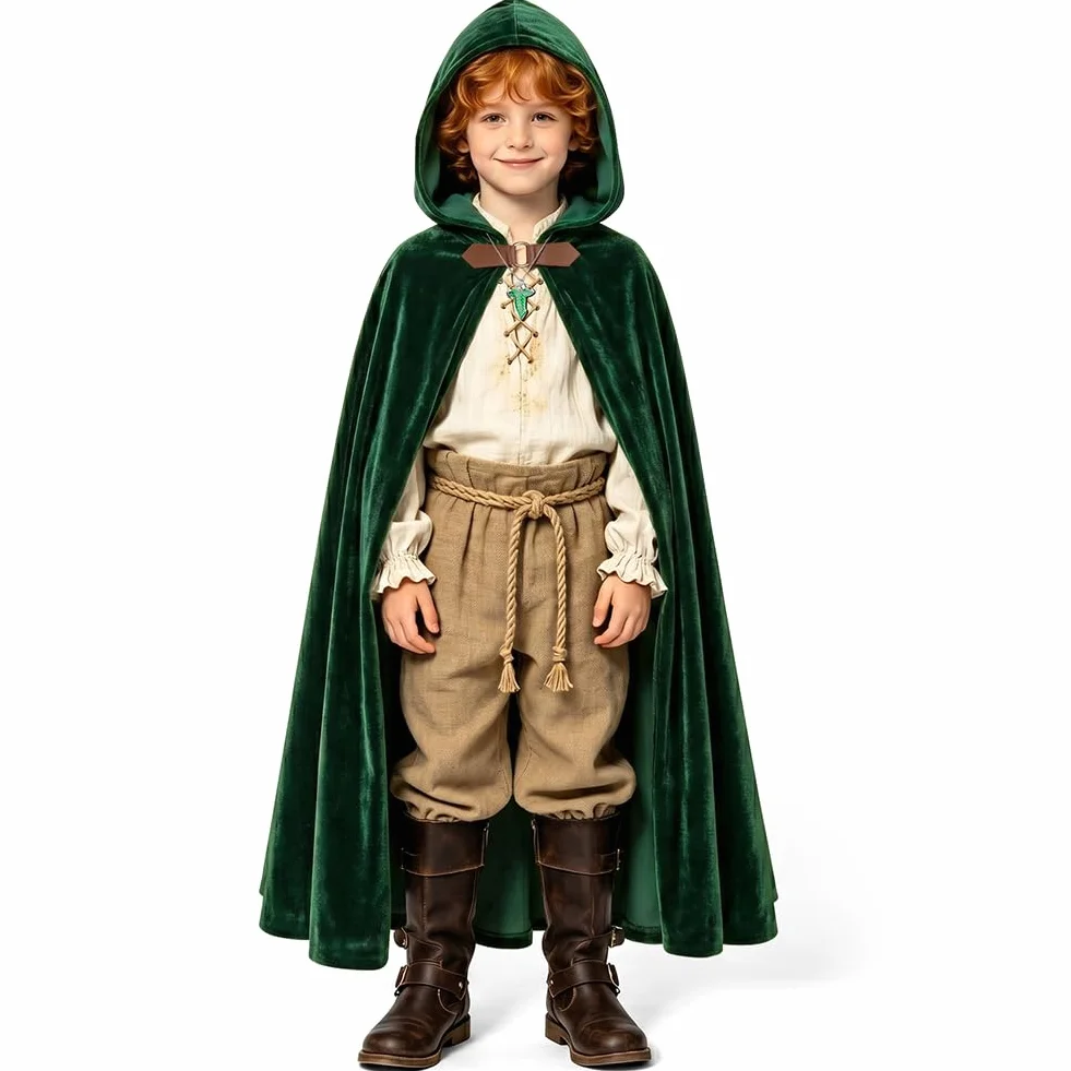 Średniowieczny płaszcz z kapturem, peleryna hobbitowa 100 cm na Halloween Cosplay