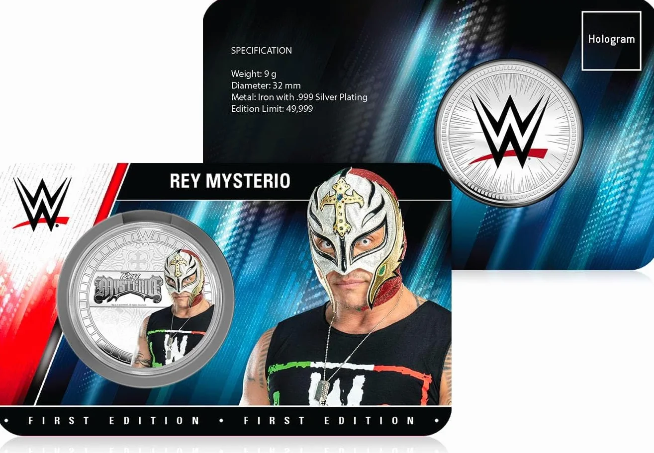 FANTASY CLUB Król Mysterio WWE 32 mm Oficjalna moneta kolekcjonerska - hołd dla mistrza '619 i legenda walki powietrznej - limitowana edycja dla fanów i kolekcjonerów