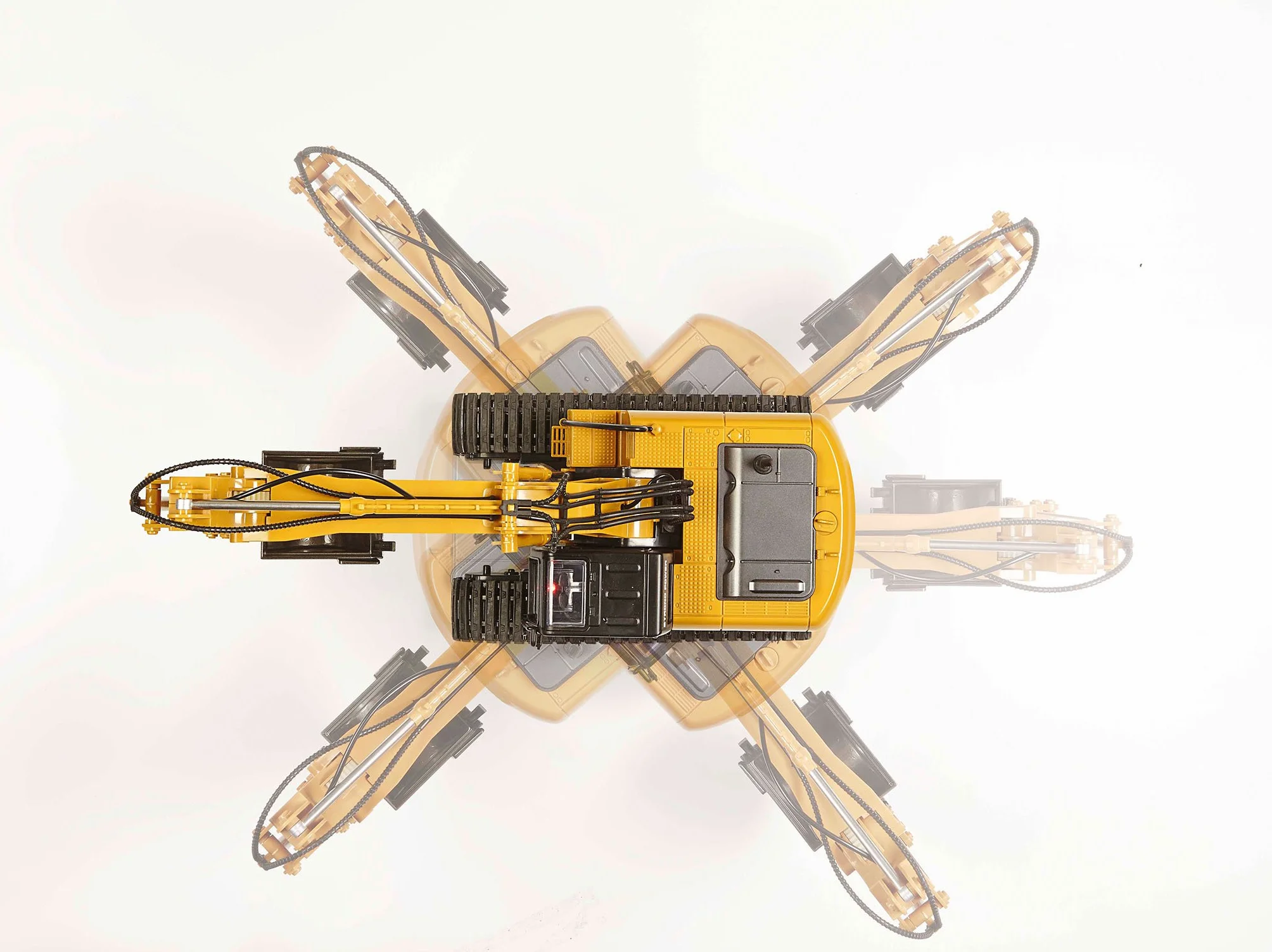 Revell Control 24924 RC koparka gąsienicowa Digger 2.0, napęd łańcuchowy, wymienna szufla i chwytak do drzew, nadaje się do użytku na zewnątrz, zdalnie sterowana koparka z akumulatorem, 2,4 GHz, żółta