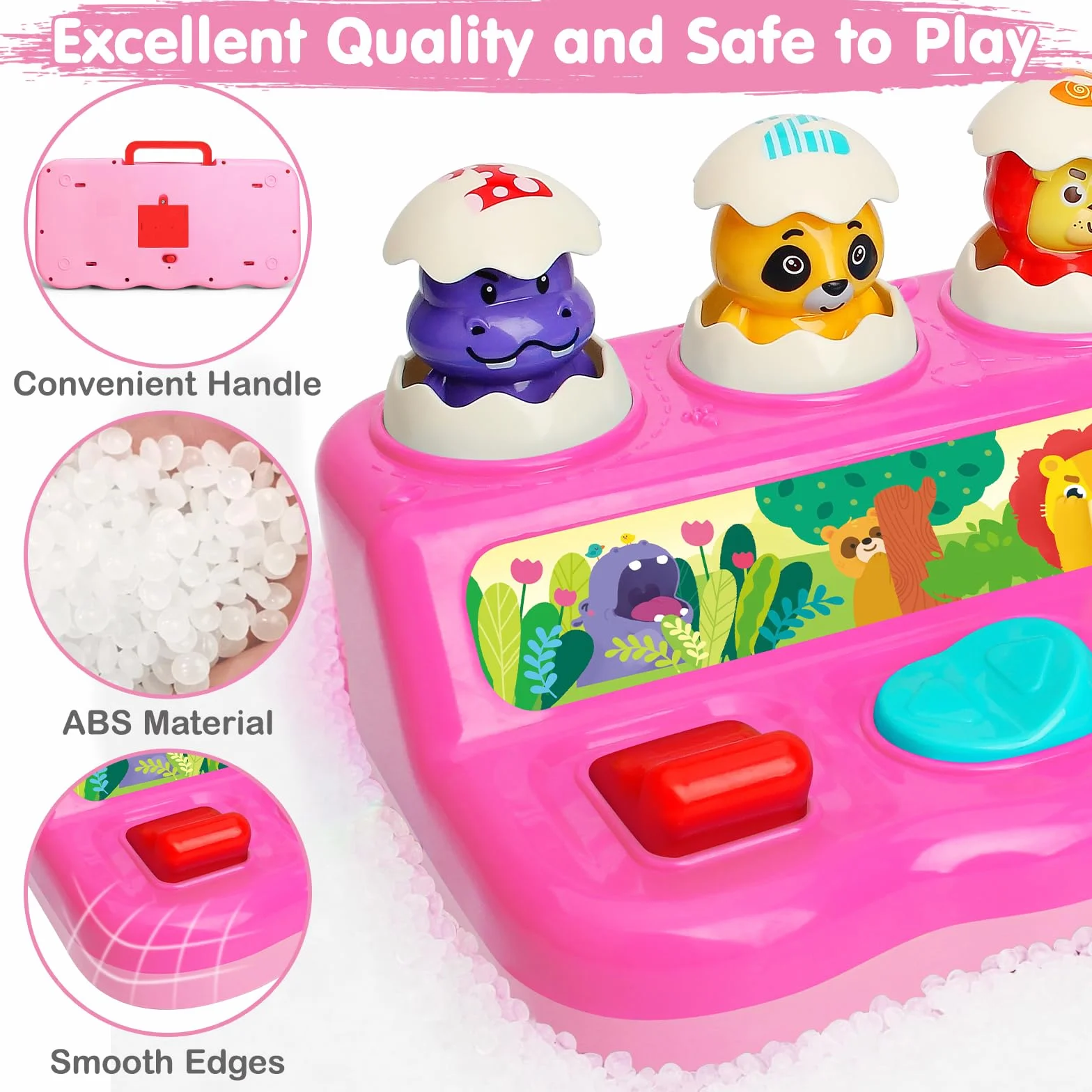 Yerloa Pop Up Baby Montessori zabawka dla dziewczynki od 1 roku życia, zabawka motoryczna, zabawka edukacyjna dla dzieci 6, 9, 12 miesięcy, zabawka muzyczna z muzyką i światłem, prezent na Wielkanoc