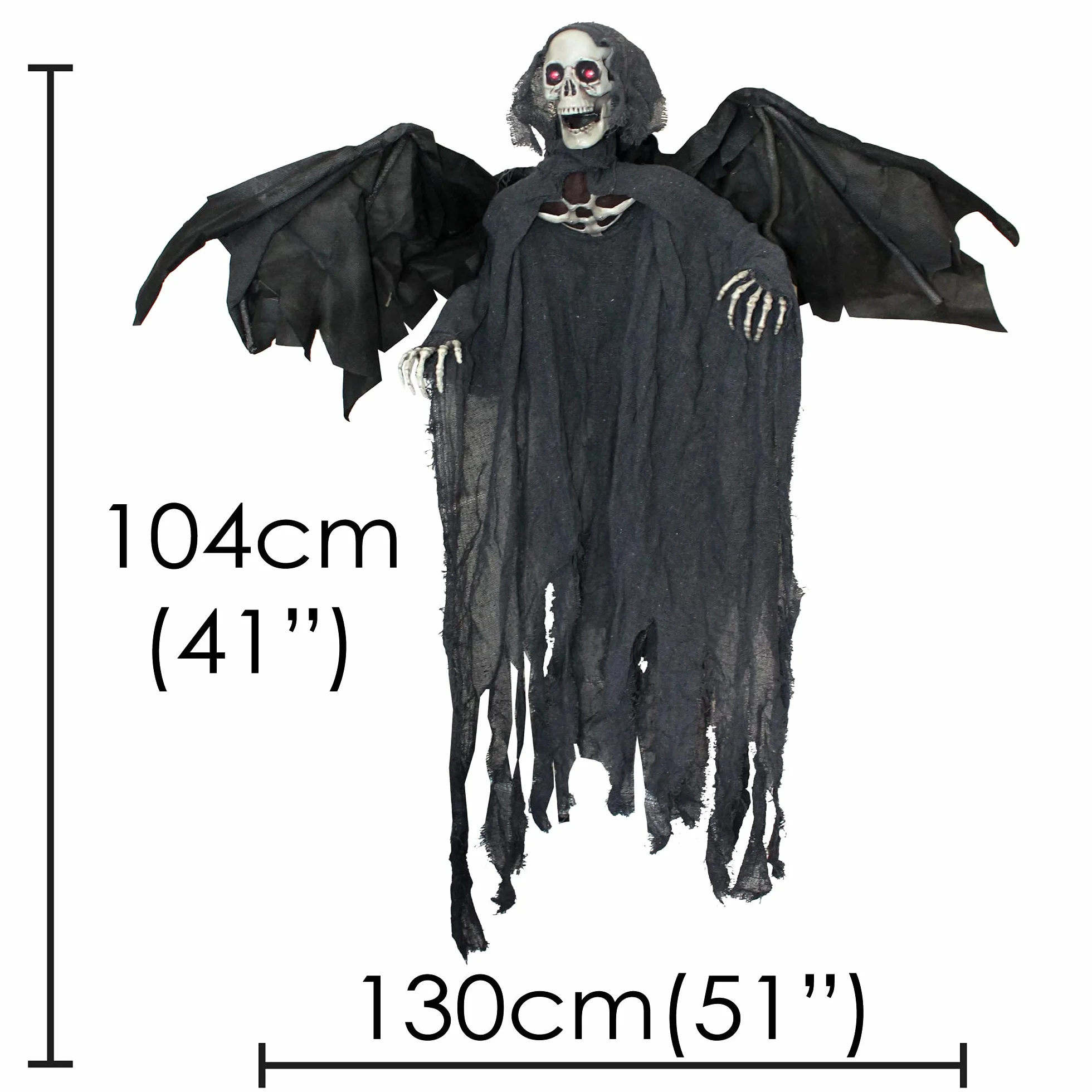 I LOVE FANCY DRESS LTD Ponure Reaper Halloween rekwizyt animowana dekoracja ze skrzydłami - czerwone świecące oczy i efekty dźwiękowe - Eerie Reaper z zmotoryzowanymi skrzydłami i głową - rekwizyty na Halloween, 1 opakowanie