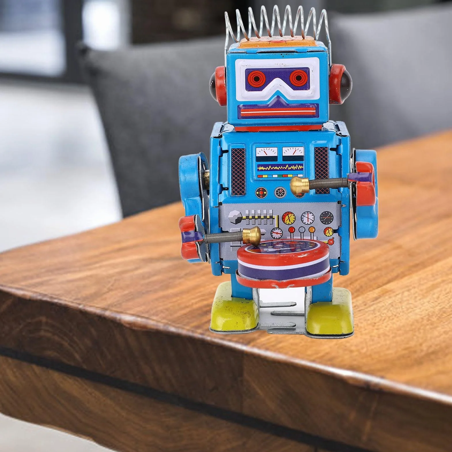 Vintage Metalowy Robot Bębniący z Cyny, Nakręcany Vintage Robot Blaszana Zabawka, Kreatywna Wiosna Mechaniczna Robot Bębniący do Kolekcji, Boże Narodzenie, Impreza,