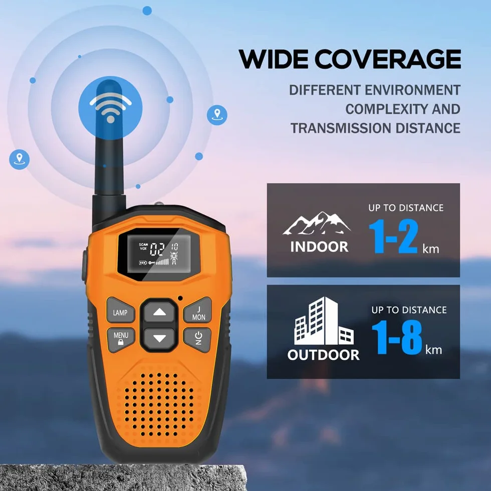 Walkie Talkie dla dorosłych o dużym zasięgu, 4 sztuki, NXGKET Akumulatorowe Walkie Talkie dla dzieci z wbudowaną baterią litowo-jonową, 16-kanałowe radio z kablem ładującym typu C, na kemping
