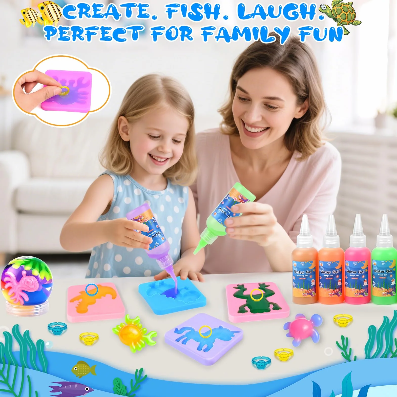 Dreamon Aqua Fairy zestaw do wędkowania, 71 szt., Magic Gel Water Kit z 14 kolorami, 2 wędkami i 20 foremkami, zestaw DIY Magic Jelly dla dzieci od 3 lat, prezent dla chłopców i dziewczynek