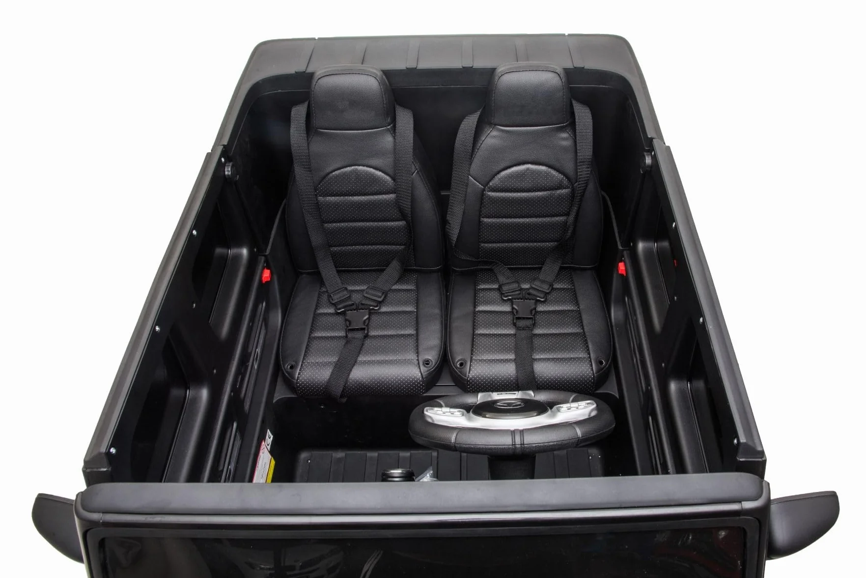 Elektryczny samochód dziecięcy Mercedes-Benz G63 AMG 4 x 4, dwumiejscowy, 24 V, czarny, odtwarzacz MP3 z przyłączem USB/AUX i Bluetooth, napęd na wszystkie koła (4 x 4), bateria litowa, koła EVA z