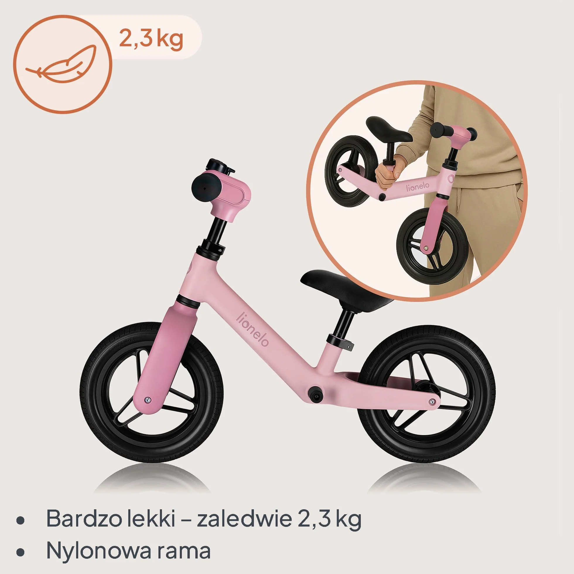 LIONELO Toni dziecięcy rowerek biegowy od 18 miesięcy do 30 kg, gumowe koła PU 25 cm, podnóżek, kosz, regulowane siedzisko i kierownica, antypoślizgowy uchwyt, lekki 2,3 kg, dzwonek