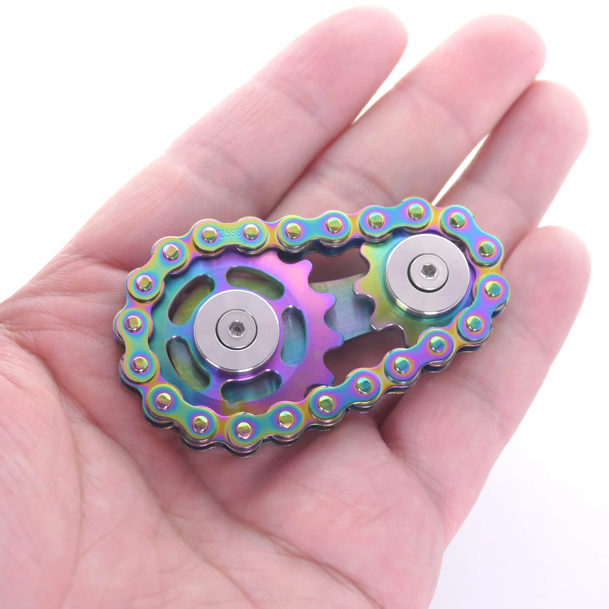 Fidget Spinner Metal Stal nierdzewna 2 Gears Linkage Bike Chain Design Trwała mechanika z gładkimi łożyskami