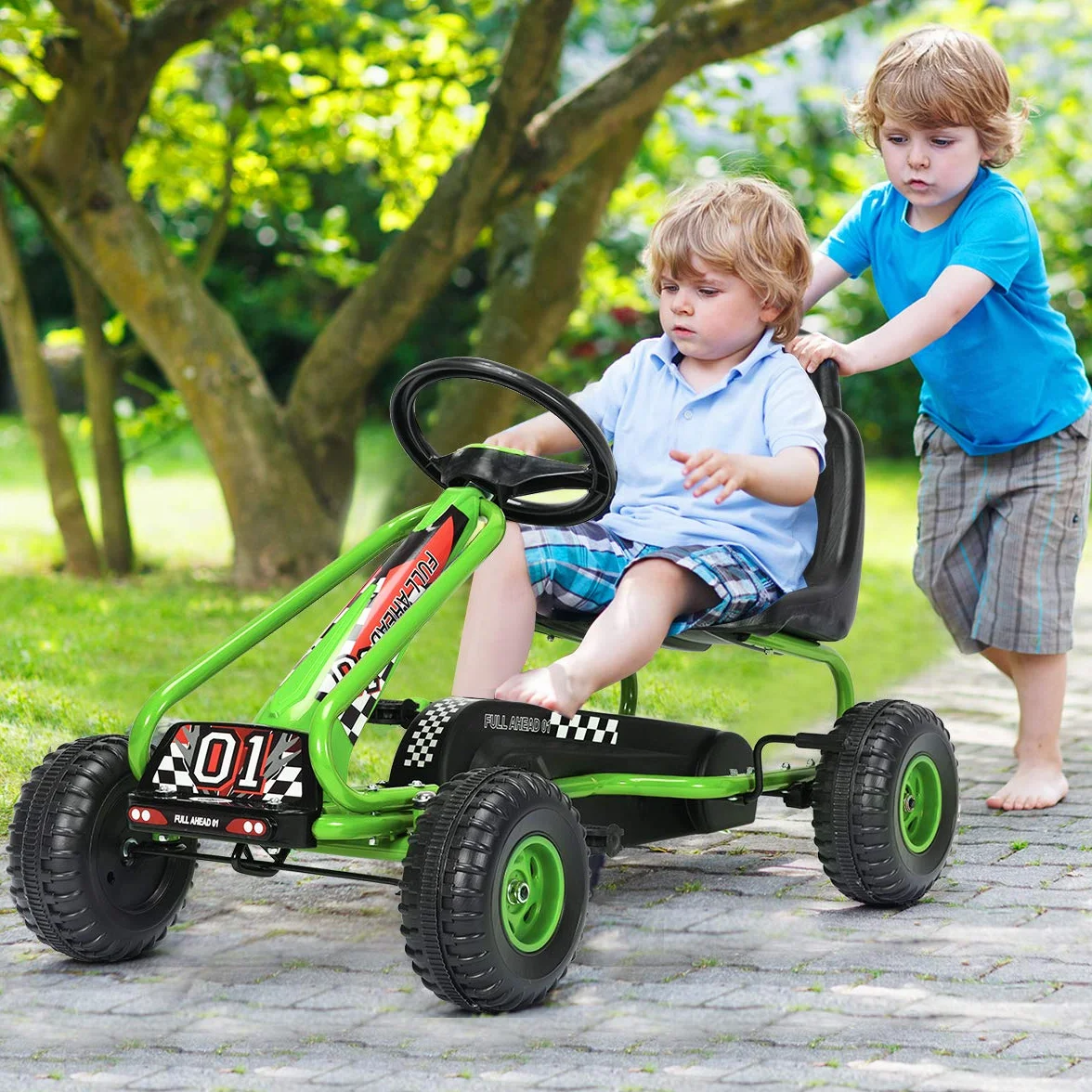 COSTWAY Gokart z regulowanym siedziskiem, hamulec ręczny, obciążenie 30 kg, dla dzieci od 3 lat (zielony)