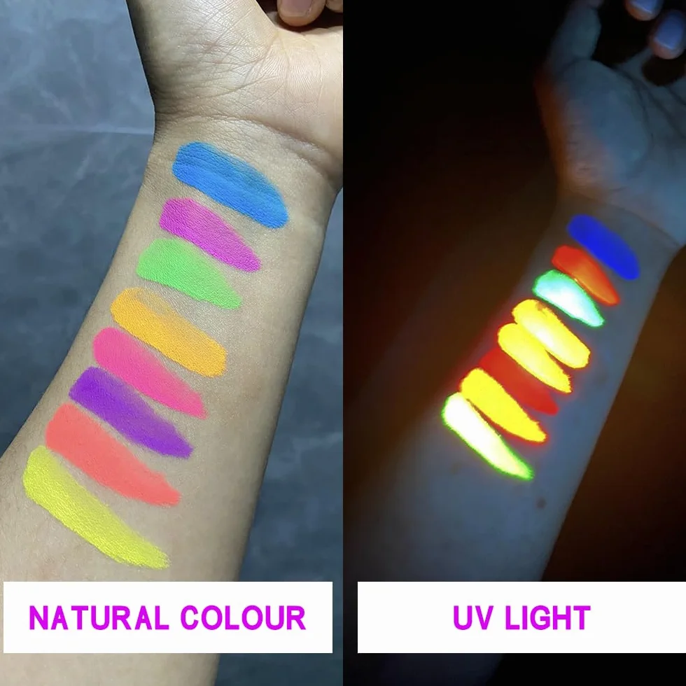 Farba fluorescencyjna UV, HISUNBEN 12 neonowych ołówków do twarzy i ciała, zmywalna, nietoksyczna farba neonowa UV, na festiwal, Mardi Gras, Halloween, do makijażu