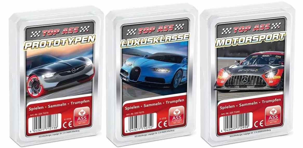 Ass Altenburger 3-częściowy zestaw gier kwartetowych/quartetowych karoserii składający się z 1. Top Ass Motorsport - 2. Top Ass Luxusklasse - 3. Top Ass Prototypy