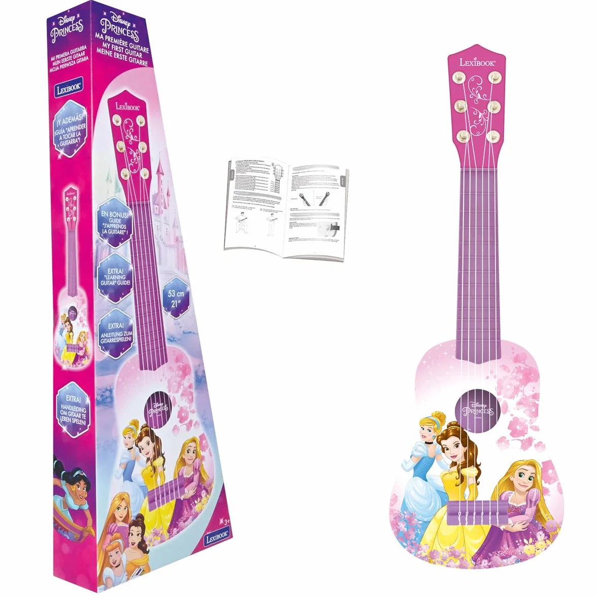 Lexibook Disney Princess Roszpunka Moja Gitara, 6 Strun Nylonowych, 53 cm, Przewodnik w Zestawie, Różowy, Fioletowy, K200DP