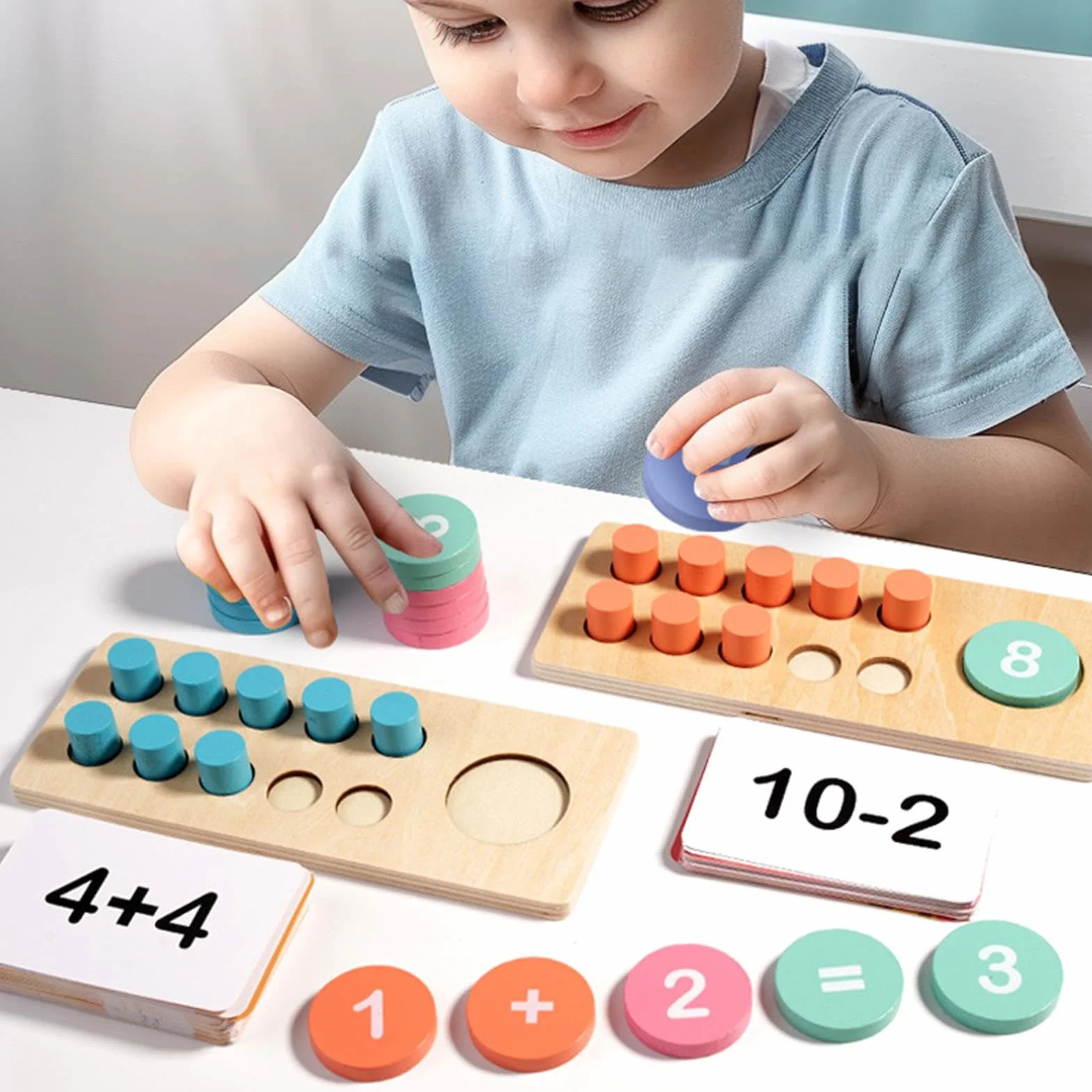 Drewniana deska z ramami, drewniana rama - Manipulacyjna taca matematyczna | Gra edukacyjna w domu dla przedszkola, szkoły podstawowej, klasy 1 i 2, do liczenia przez dodanie