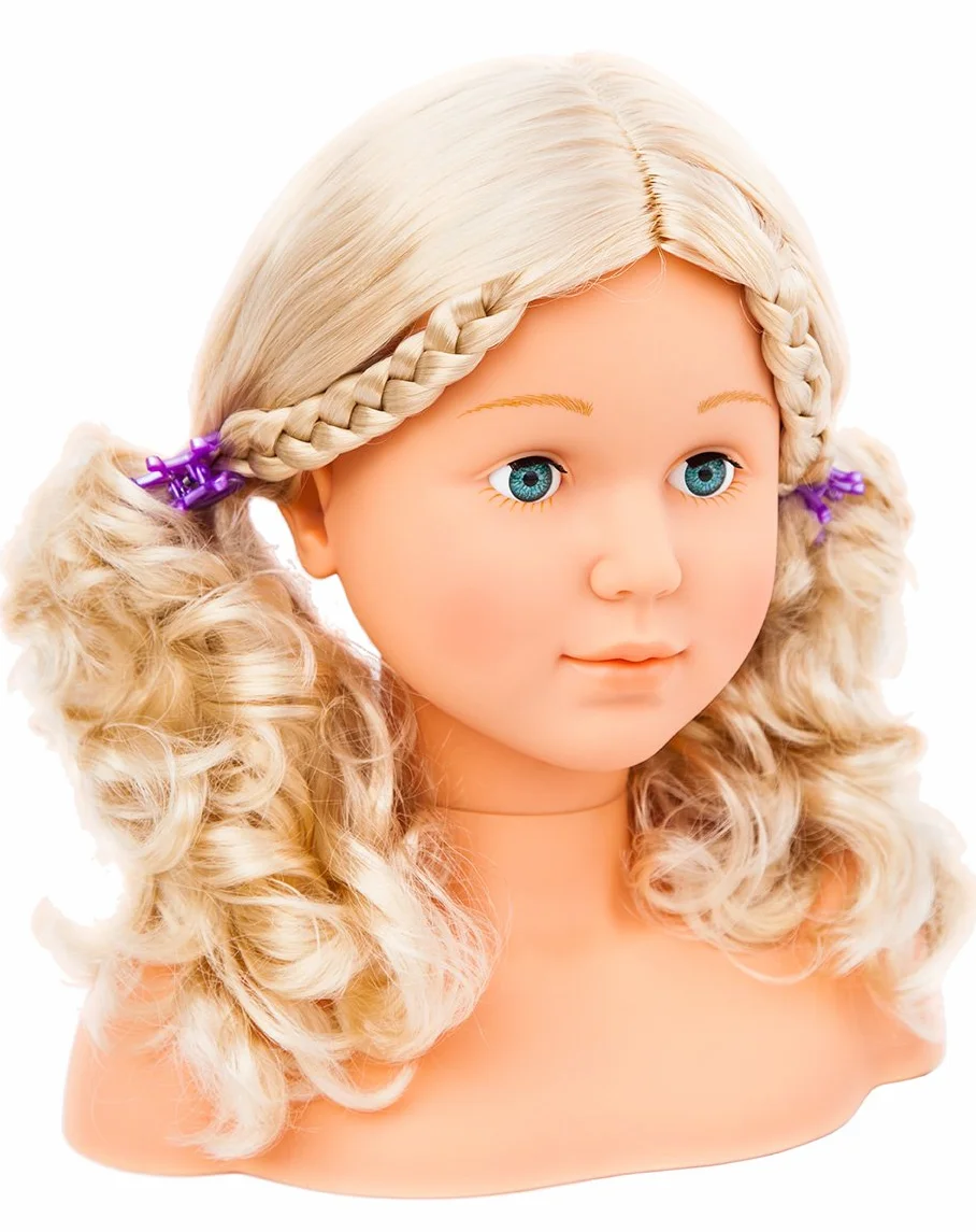 Bayer Design 90005AB Głowa do stylizacji dla dzieci, lalka do stylizacji Super Model, z kosmetykami, 27 cm, blond włosy