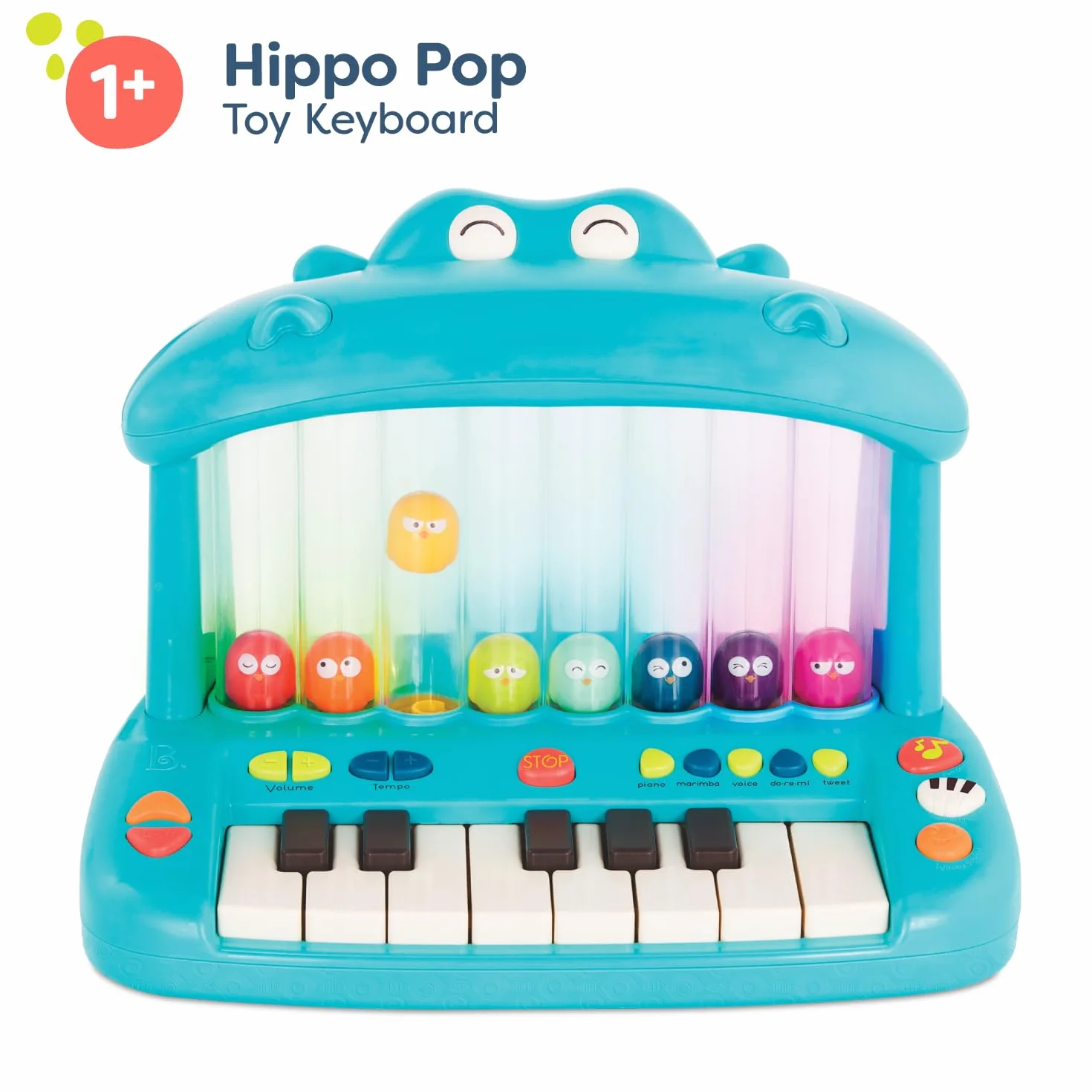 B. toys Hippo Pop klawiatura muzyczna zabawka - fortepian - piosenki, dźwięki i światła - instrument muzyczny dla dzieci, chłopców, 12 miesięcy +
