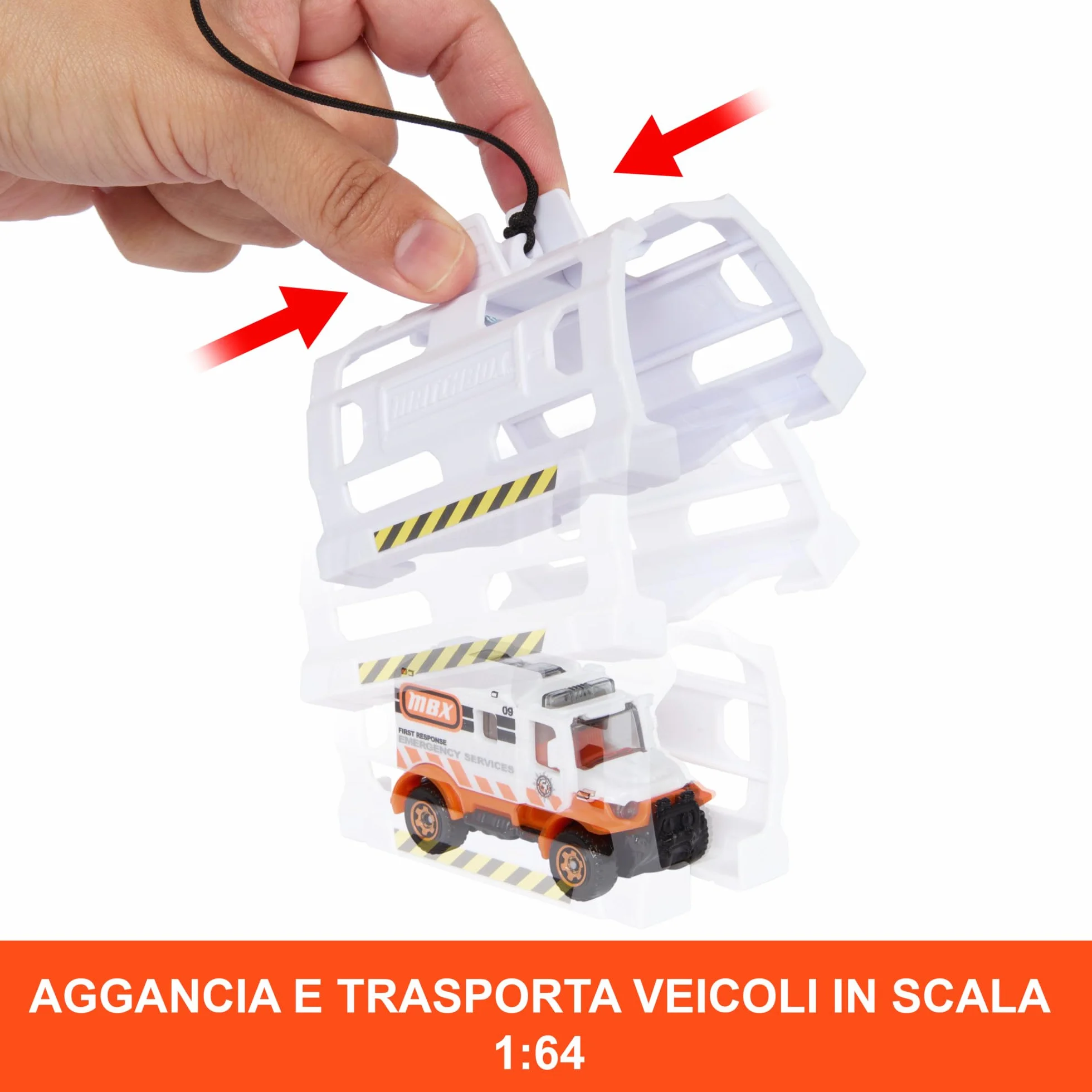 Matchbox Helikopter ratunkowy Zestaw z dużym helikopterem (40,5 cm) przekształcającym się w stację ratowniczą, śmigłem napędzanym ręcznie i metalową karetką w skali 1:64, HXM74