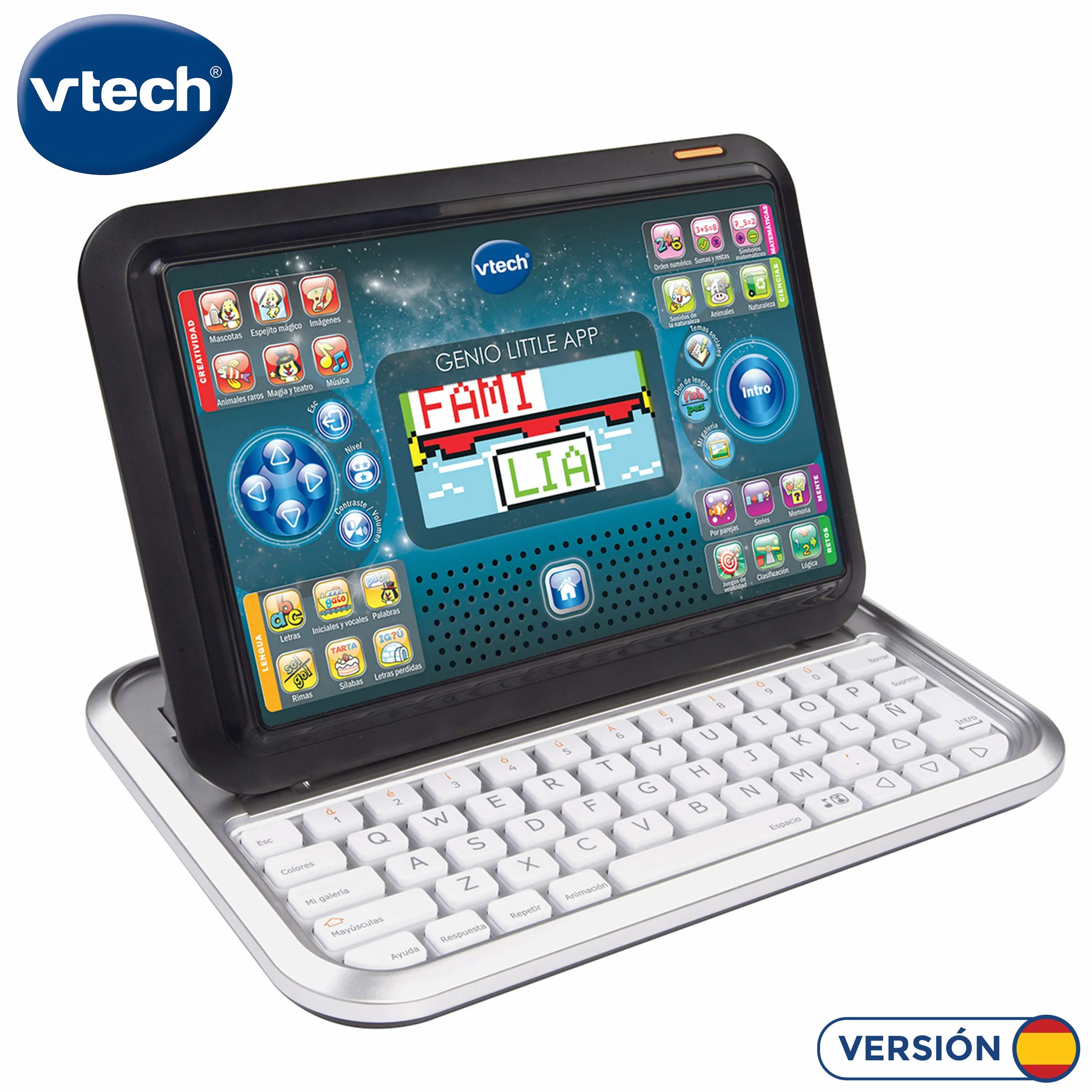 VTech - Laptop i tablet 2 w 1 Genio Mała aplikacja, Komputer edukacyjny dla dzieci +4 lat, 80 zajęć uczących liter, angielski, matematyka, nauka, Wersja ESP