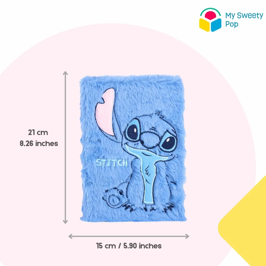 Notatnik Stitch Disney, pamiętnik intymny, pluszowy, niebieski, futrzany, format A5, dla dziewczynek i chłopców, artykuły szkolne i prezent urodzinowy dla dzieci