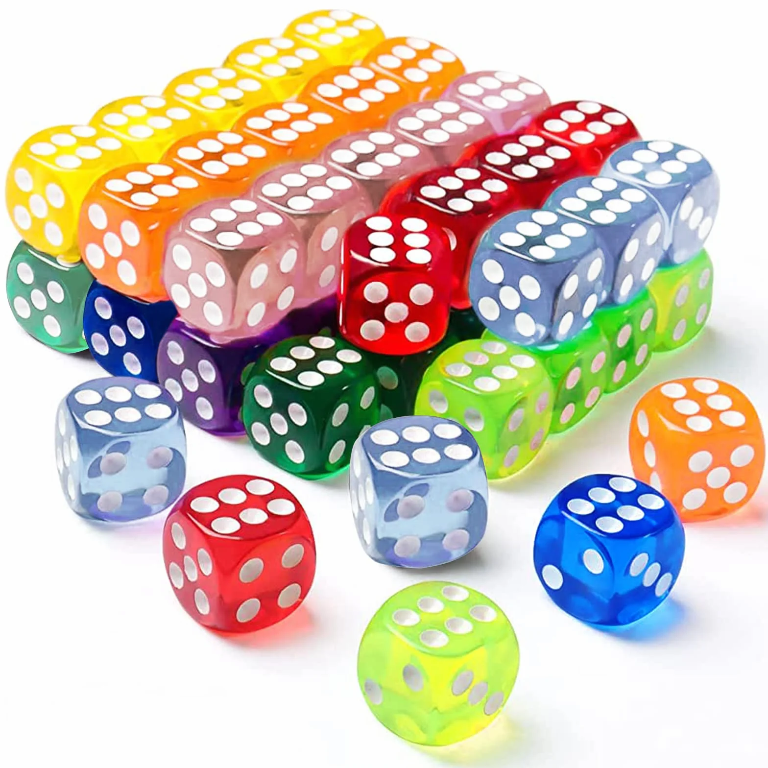 100 sztuk sześciostronnych kostek, D6 Dice, 10 kolorów, 14 mm, akrylowe, okrągłe kostki narożne, zestaw do tenisa, farkle, Yahtzee, Bunco lub matematyki edukacyjnej