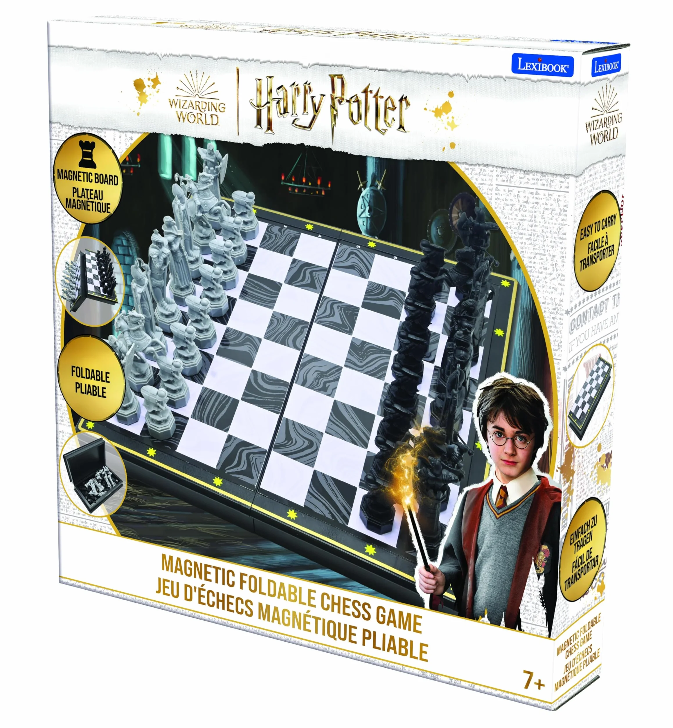 Lexibook, Harry Potter CGM300HPLXB szachownica, magnetyczna i składana, 32 figurki, gra rodzinna