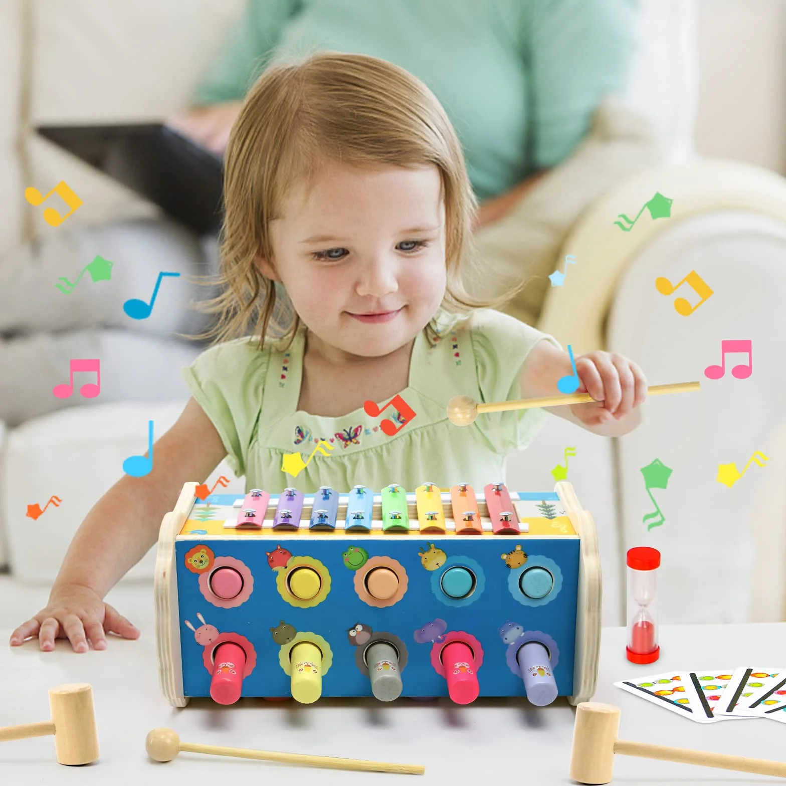 Montessori zabawka motoryczna 4w1 drewniana z ksylofonem labirynt dla dzieci od 1 roku prezent