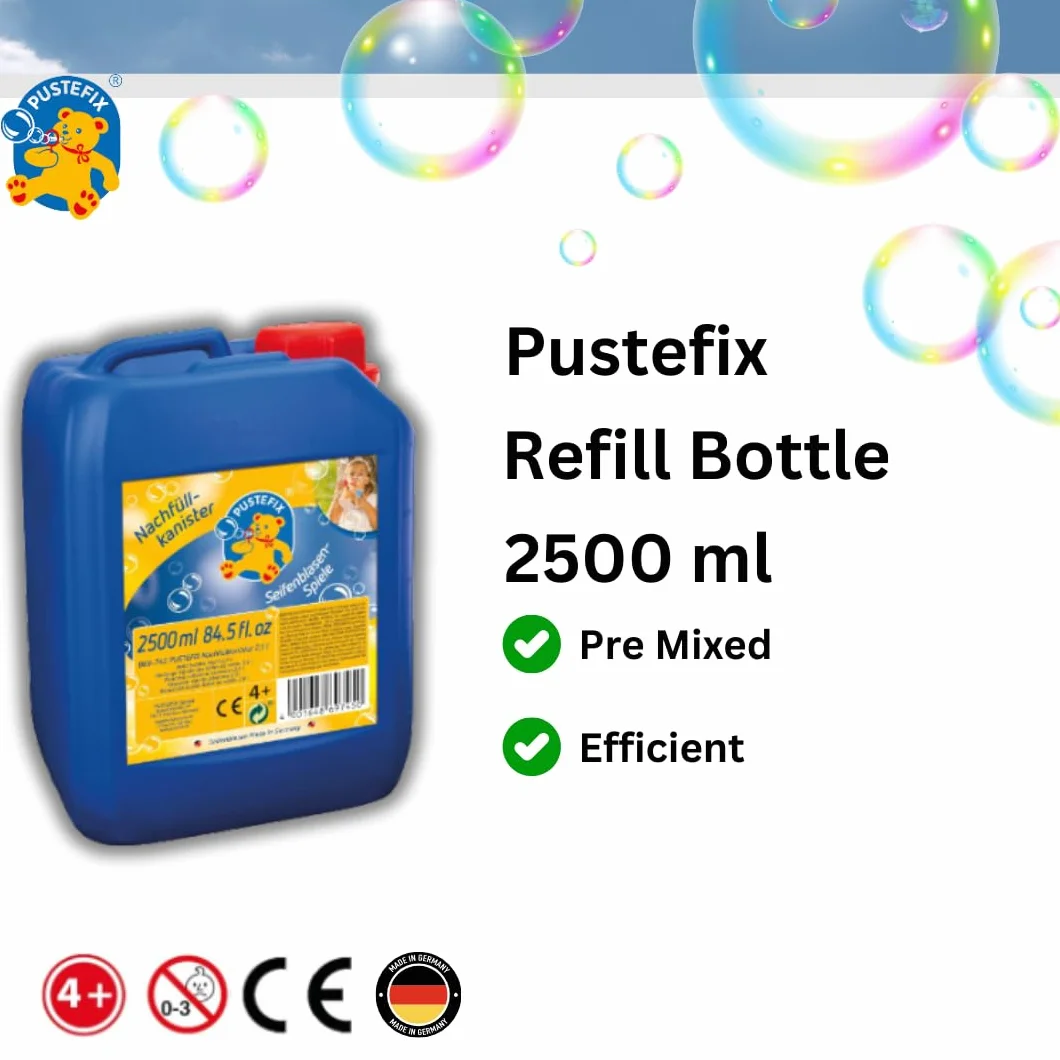 PUSTEFIX - 420869745 kanister do uzupełniania baniek mydlanych o pojemności 2,5 litra, płyn do zabawy z bąbelkami dla dzieci i dorosłych