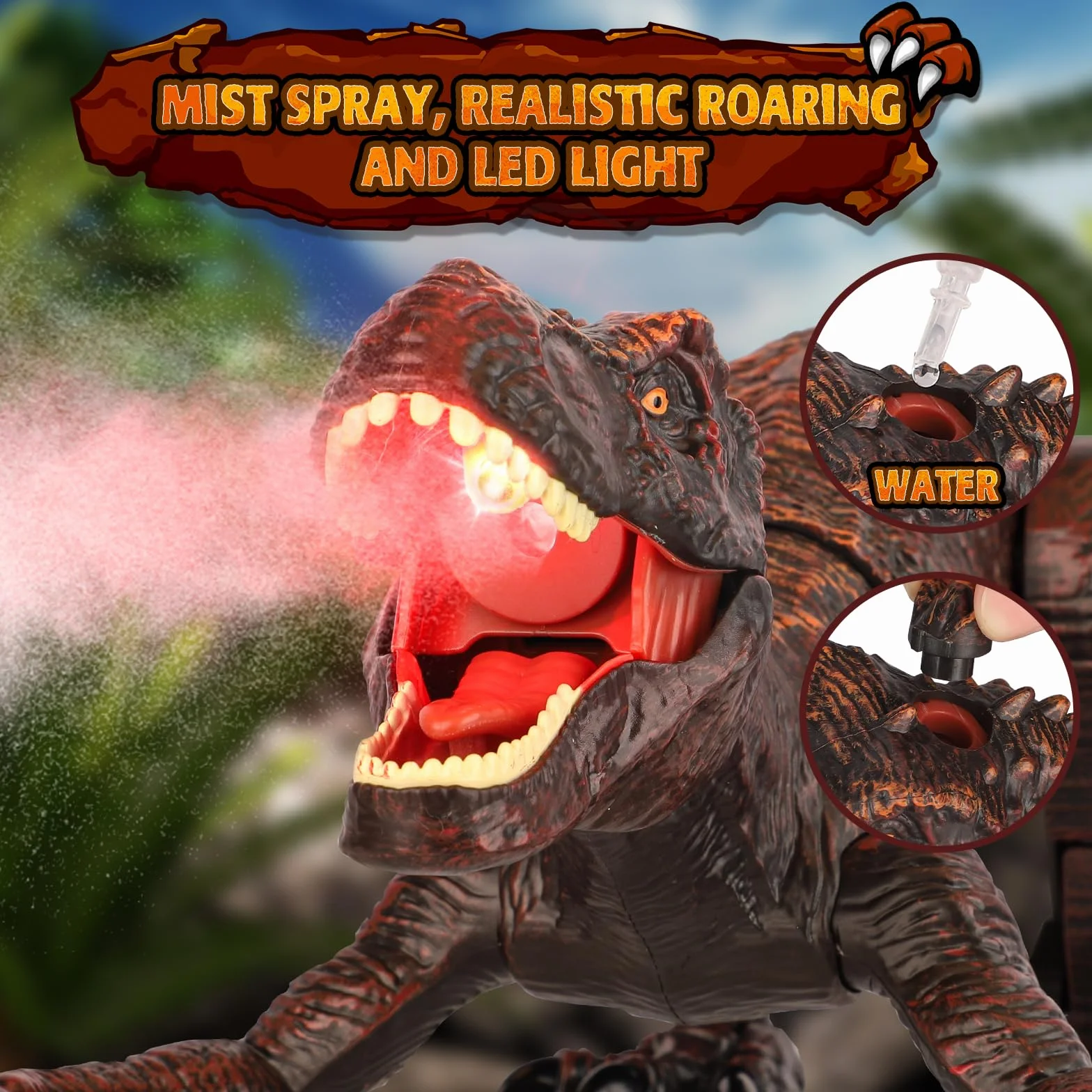 Zabawka dinozaur dla dzieci, zdalnie sterowane dinozaury 2,4 GHz ze sprayem, rykiem, światłem, interaktywne roboty RC Dino z możliwością ładowania Prezent dla chłopców, dziewczynek w wieku 6+ lat