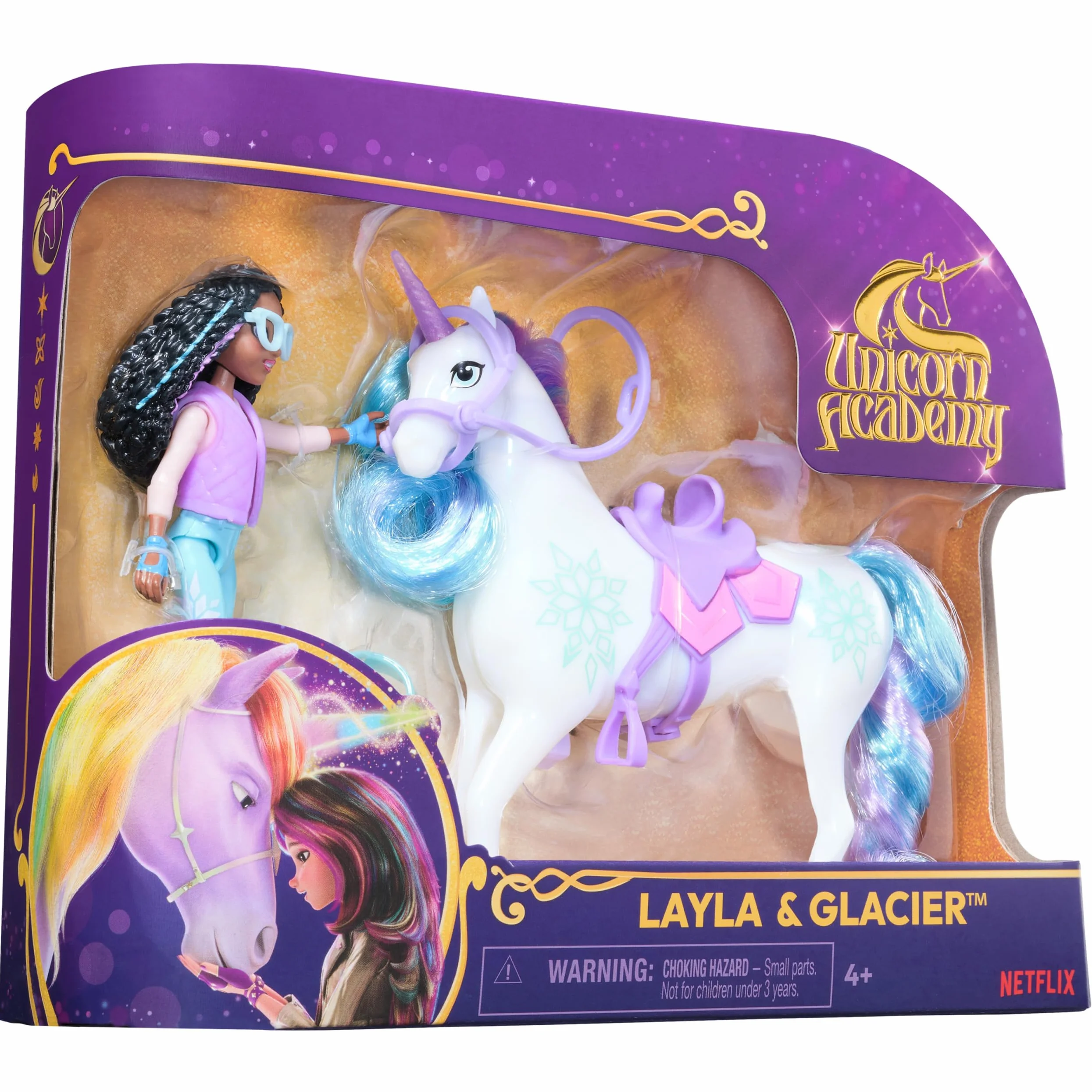 Unicorn Academy - The School of Unicorns - Glacier Unicorn + Lalka Layla - Jednorożec, lalka i akcesoria do kolekcjonowania - Zabawki inspirowane serią Unicorns School - Zabawka dla dzieci od 4 lat